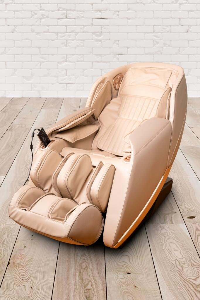 TLP GmbH, Michael Edlinger PureHaven Massage-Sessel 180x77x55 cm Knet- und Klopfmassage Heizfunktion Bluetooth USB Sprachsteuerung beige PU-Leder Fuß- Rücken- und Gesäßmassage – Ansicht 6