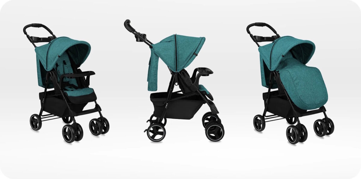 MoMi ISLA – Ultraleichter Baby Kompaktbuggy ab Geburt, verstellbar mit Sonnenverdeck, inkl. Organizer, Fußsack & Tasche, ideal für Reisen – Grün
