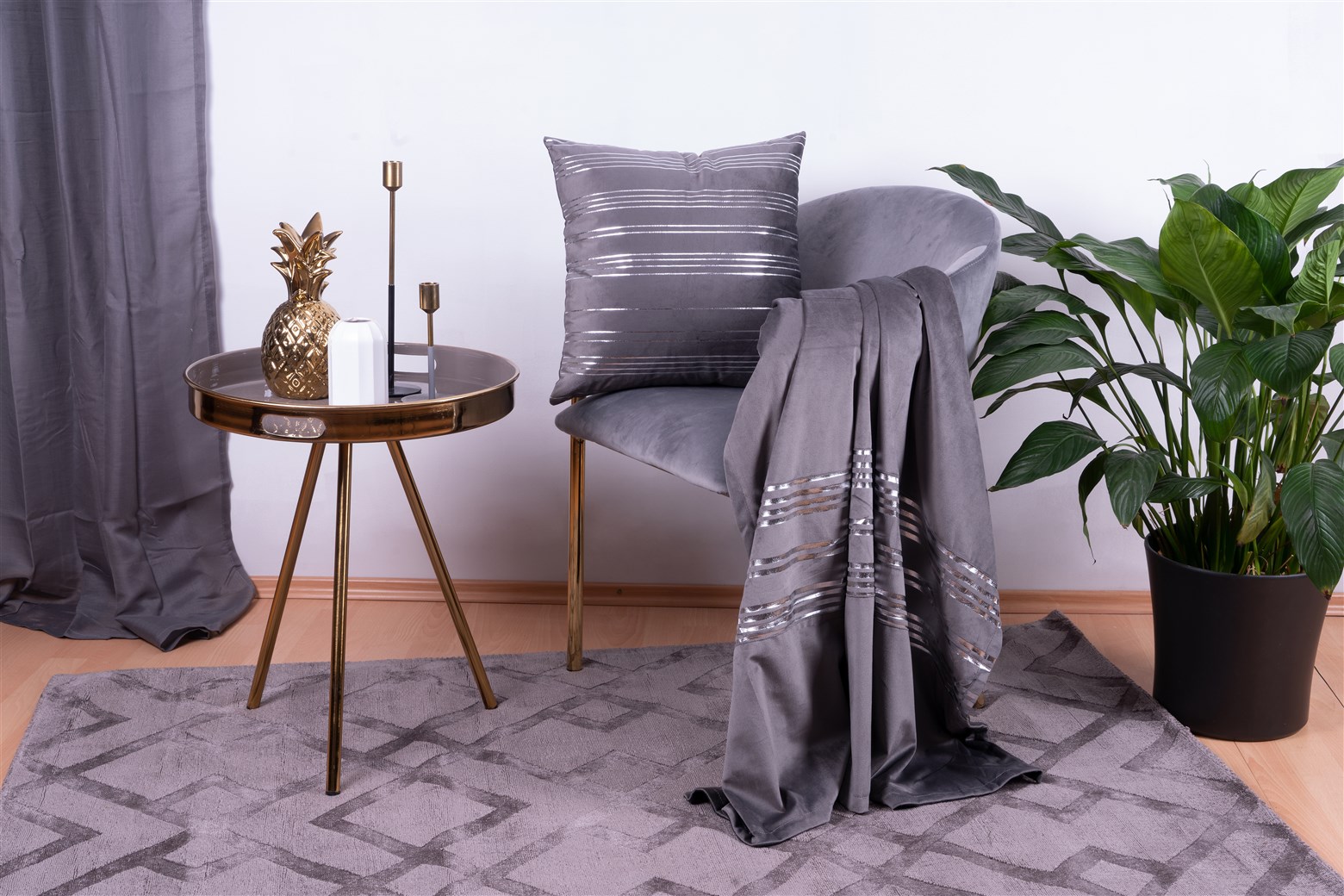 Kissen-Decken-Set Dekokissen & Decke Prisma 525 2er-Set Graphit / Silber
