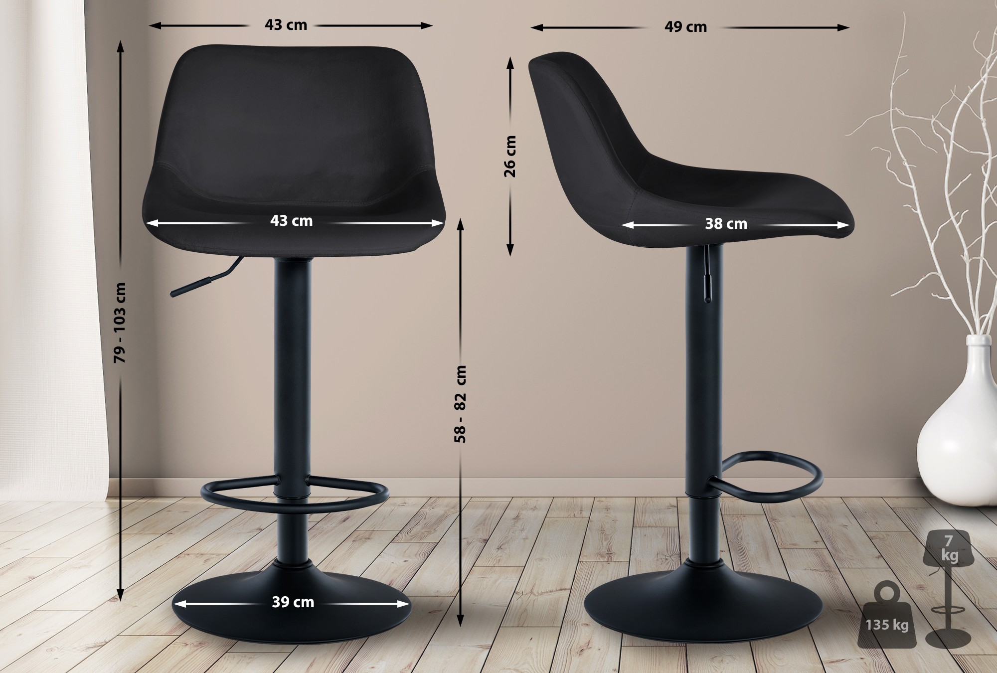 2er Set Barhocker Loft Samt