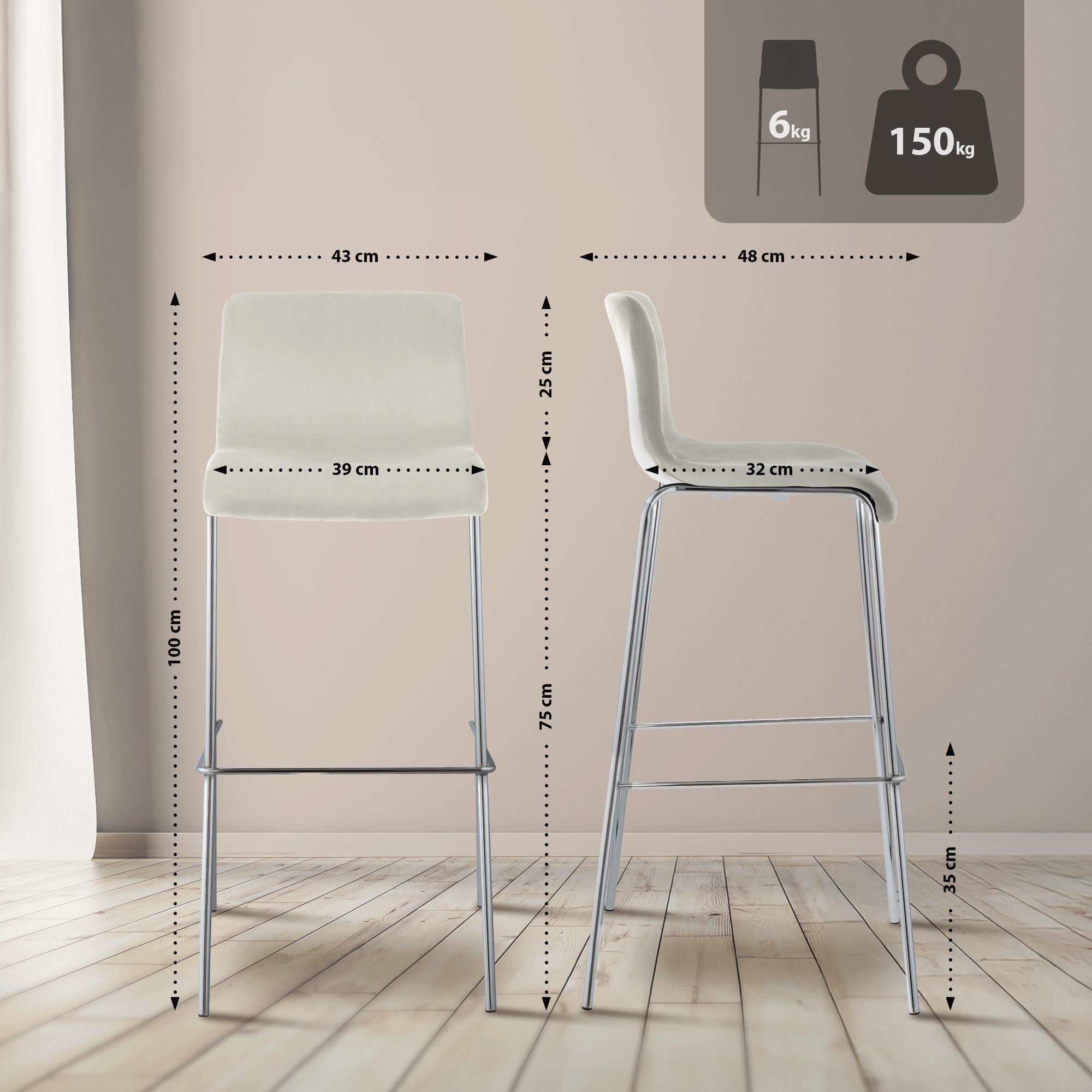 Barhocker Hoover Samt 4-Fuß Chrom