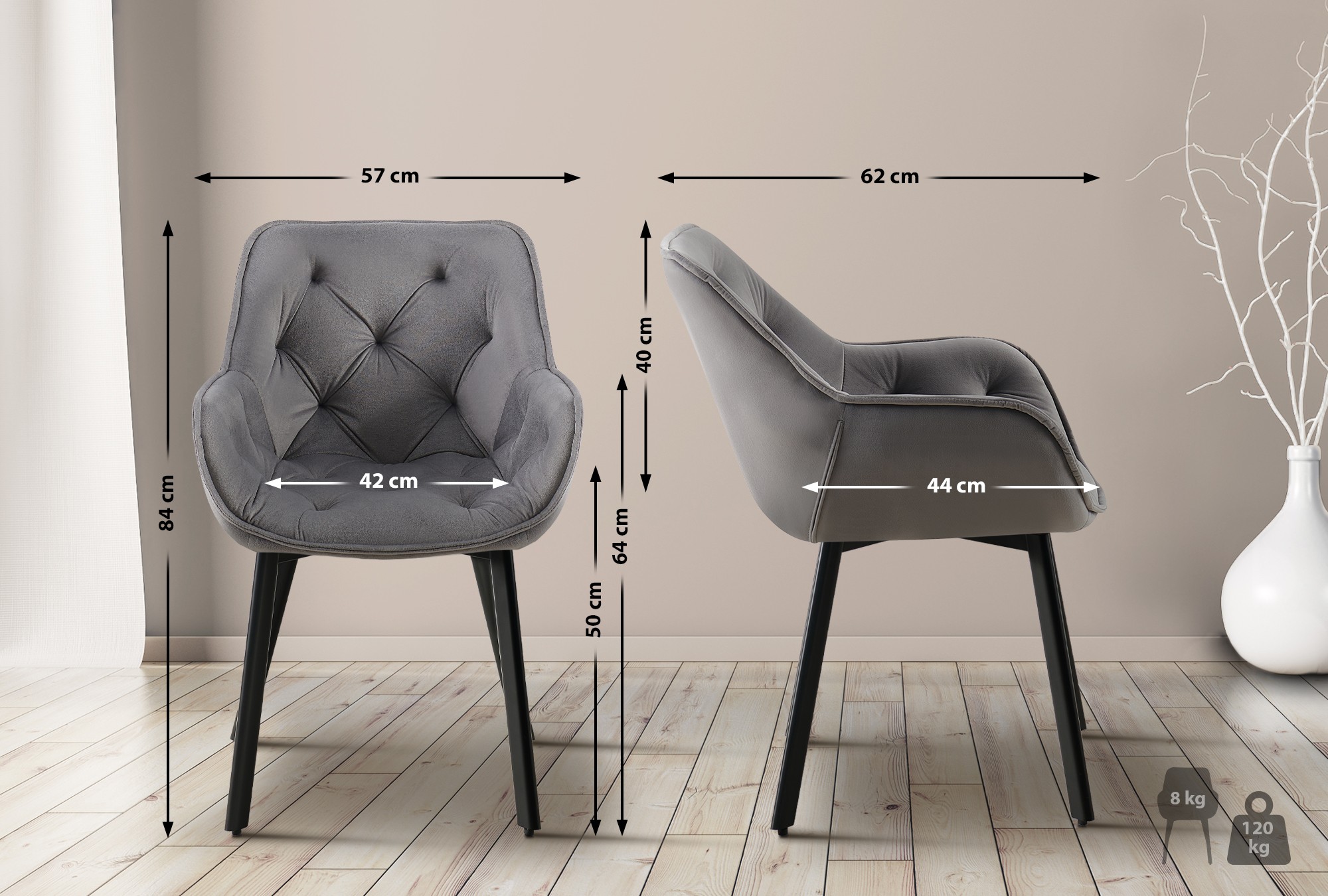 2er Set Esszimmerstuhl Antigo Samt