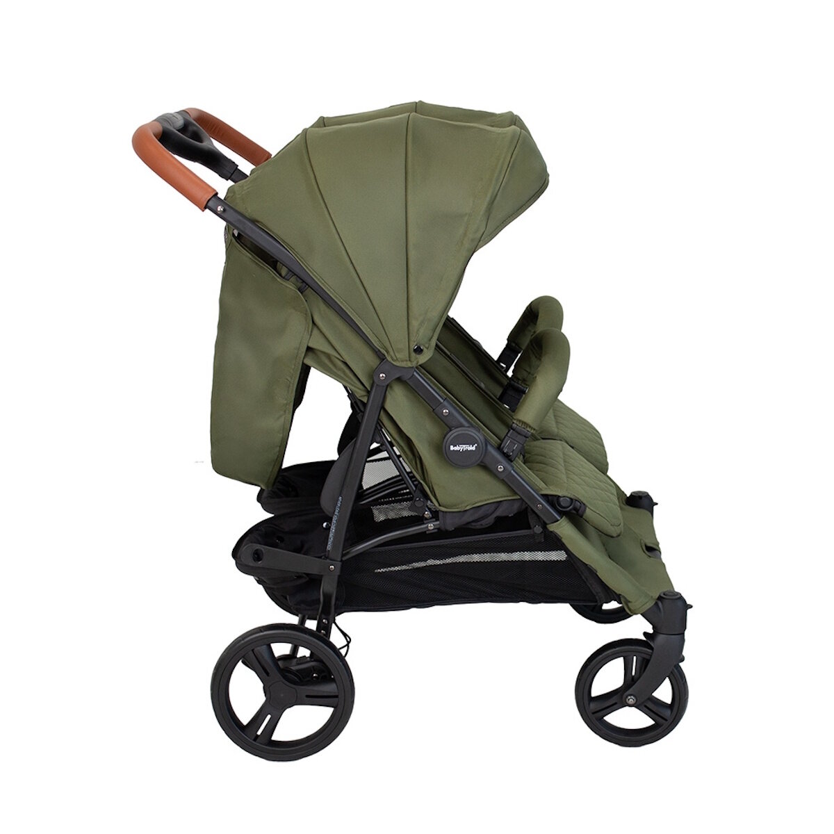 BabyTrold OS2 Zwillingsbuggy Olive, verstellbar, pannensichere Räder