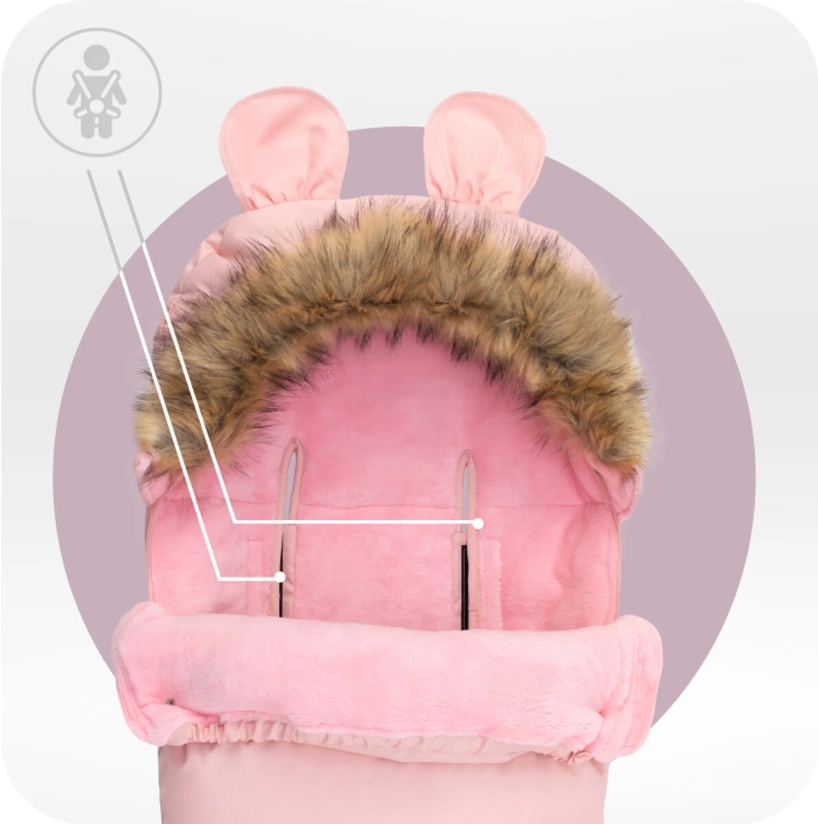 MoMi COZY – Universal-Fußsack für Kinderwagen, Fleece-Innenfutter, beidseitiger Reißverschluss & Kapuze mit Ohren – in verschiedenen Farben