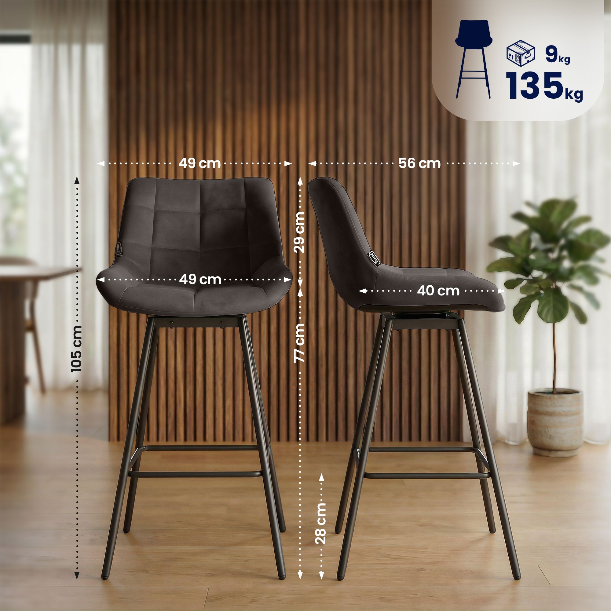 Barhocker Weston Schwenkbar Samt