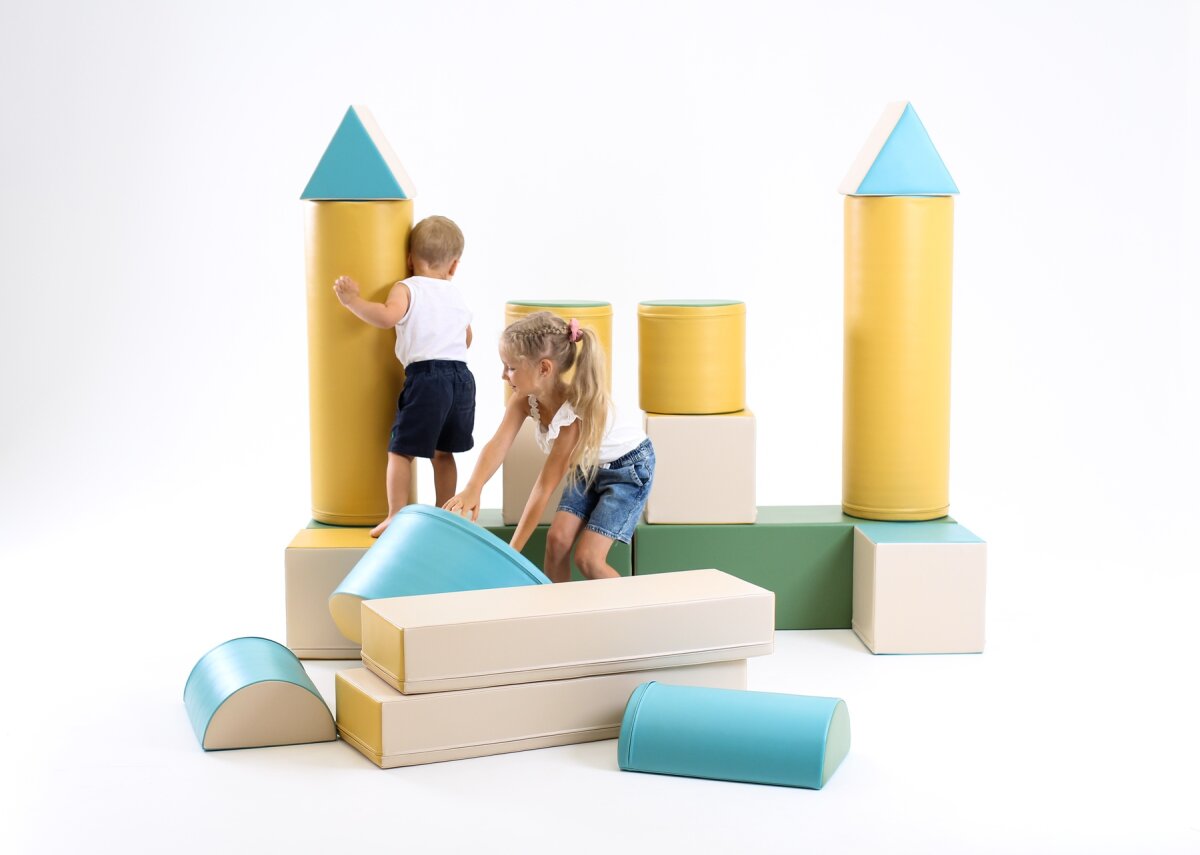 IGLU Softplay PEPI RER SIA IGLU SET 19X Fortress - Pastell-Türkis/Beige/Grün/Honigfarben - Schaumstoffbaustein-Set Festung/Burg für Kinder – Ansicht 19
