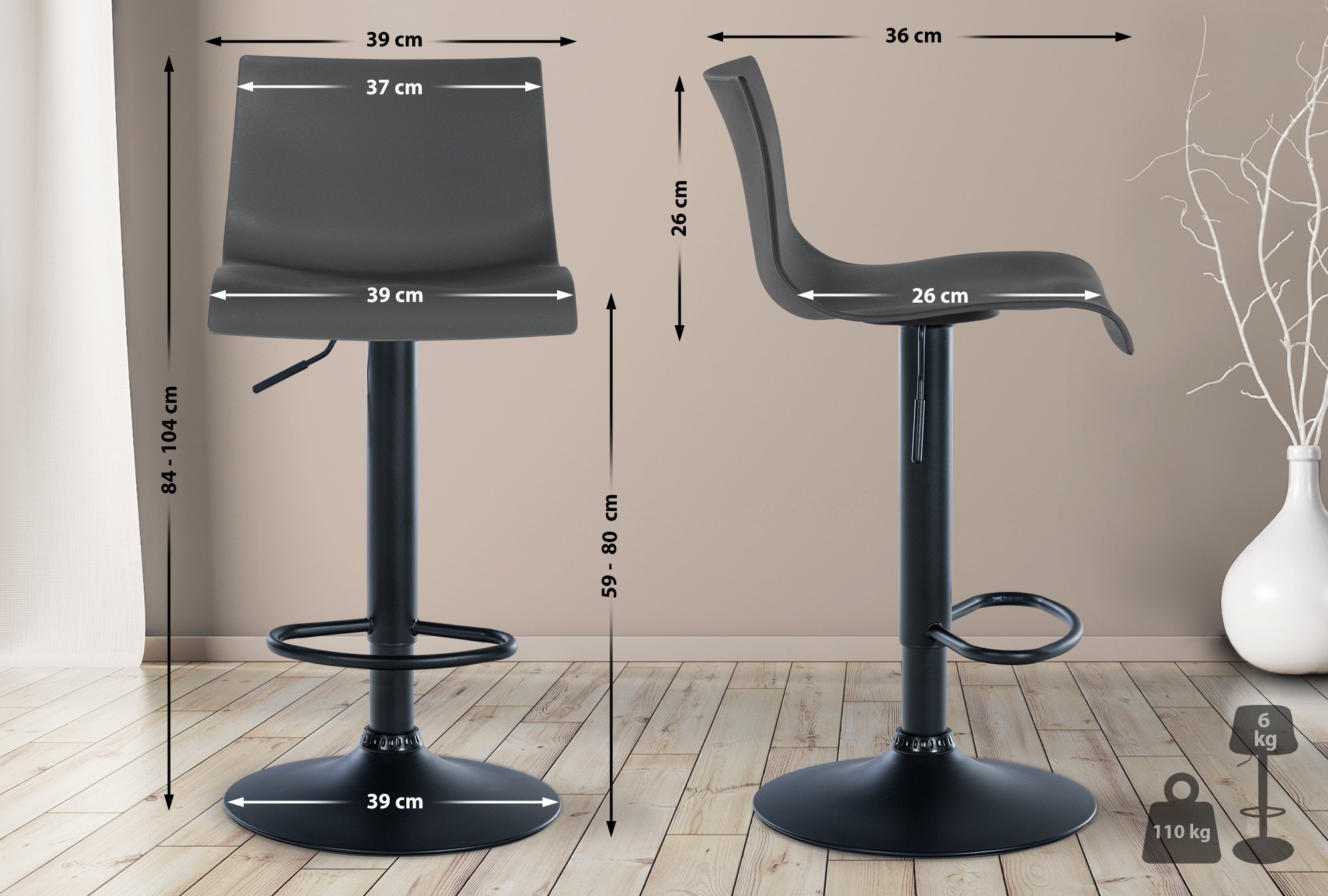 2er Set Barhocker Branford Kunststoff