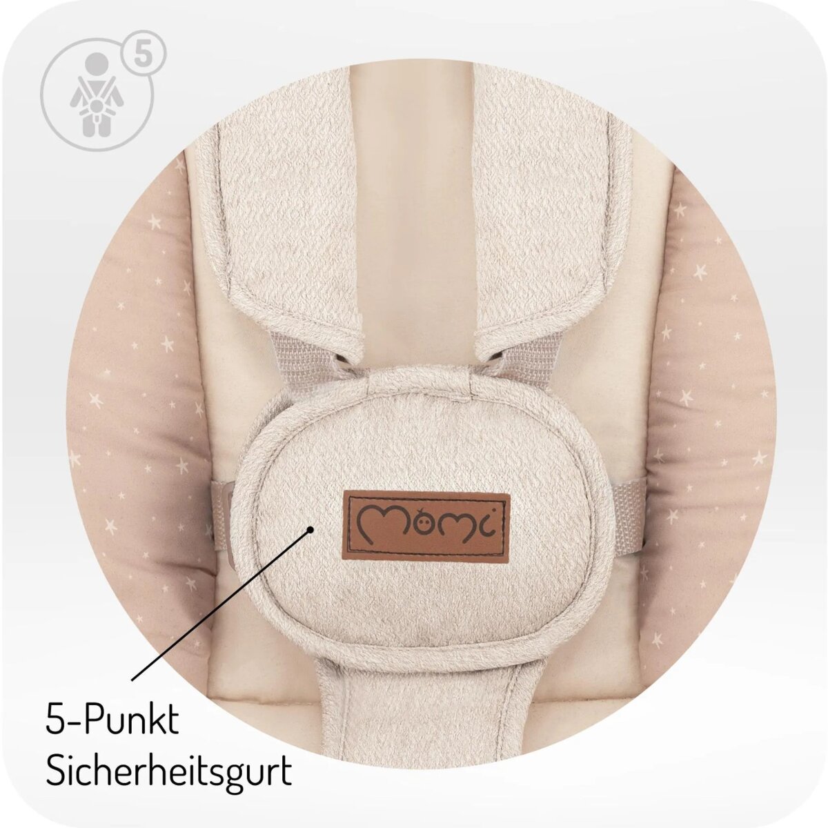 MoMi PEARL – Babywippe mit Bluetooth, 360° Sitzdrehung, 2 Modi, Nummern-Panel – Beige