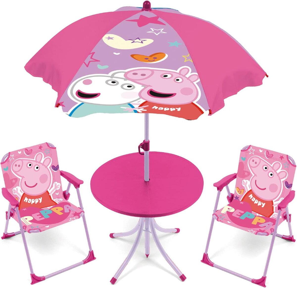 ARDITEX Kinder-Tischset Peppa Pig mit 2 Stühlen & Sonnenschirm – Perfekt für Kinderzimmer, Garten & Balkon