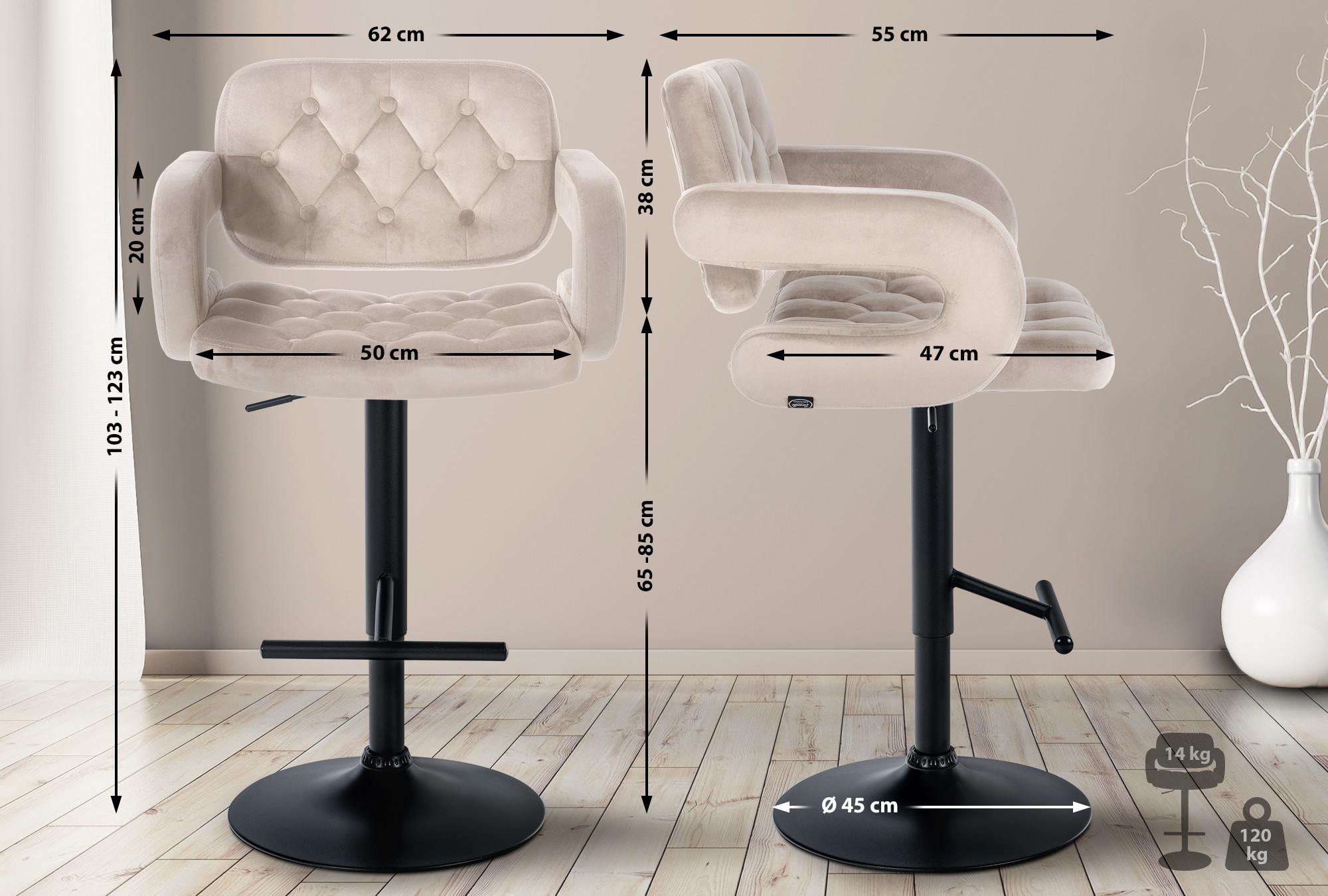 Barhocker Dublin Samt schwarz