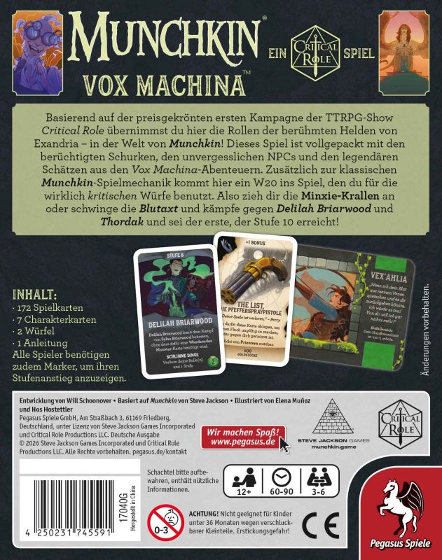 Pegasus Brettspiele & Gesellschaftsspiele Munchkin Vox Machina – Familienspiel