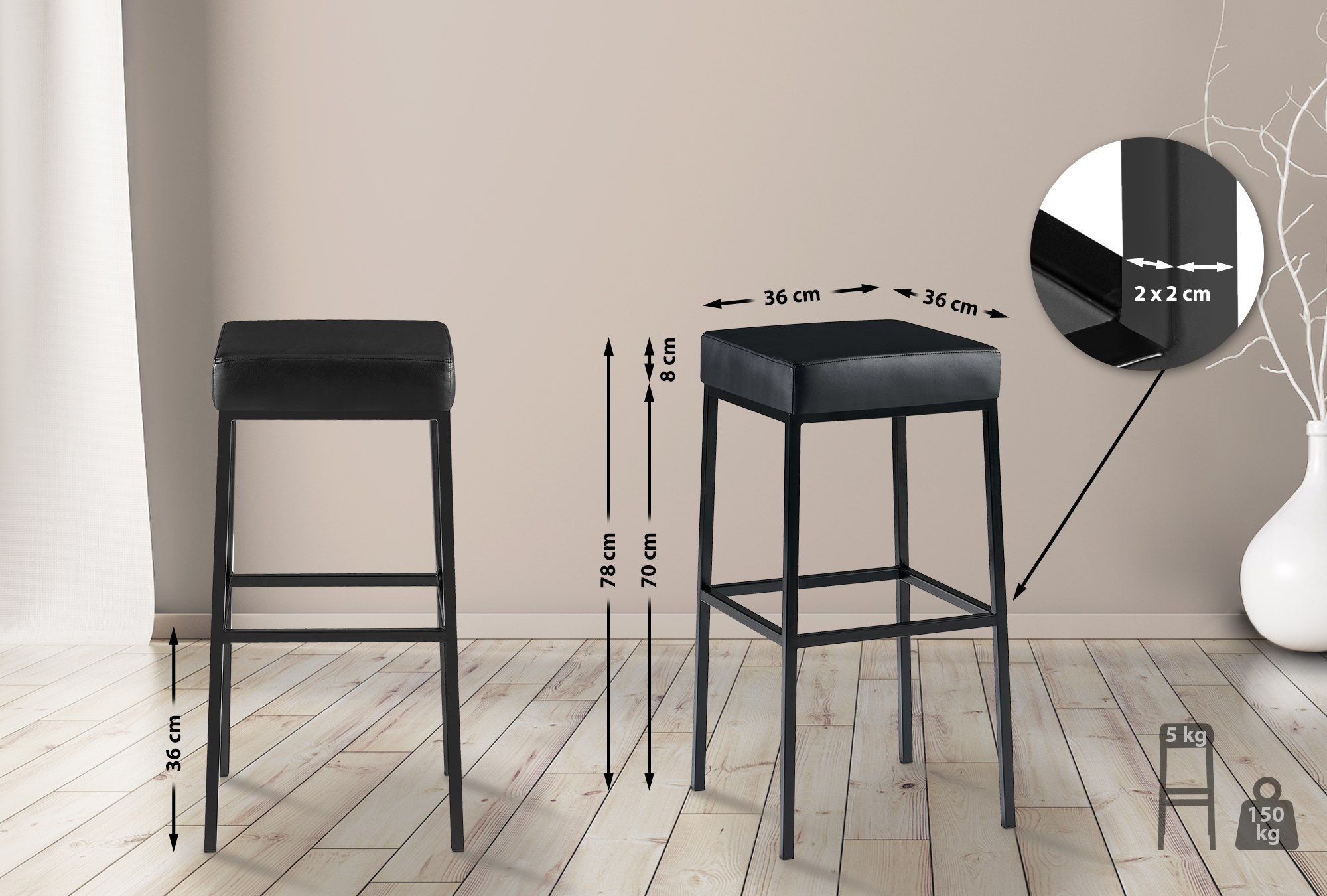 2er Set Barhocker Montreal 80 Kunstleder schwarz