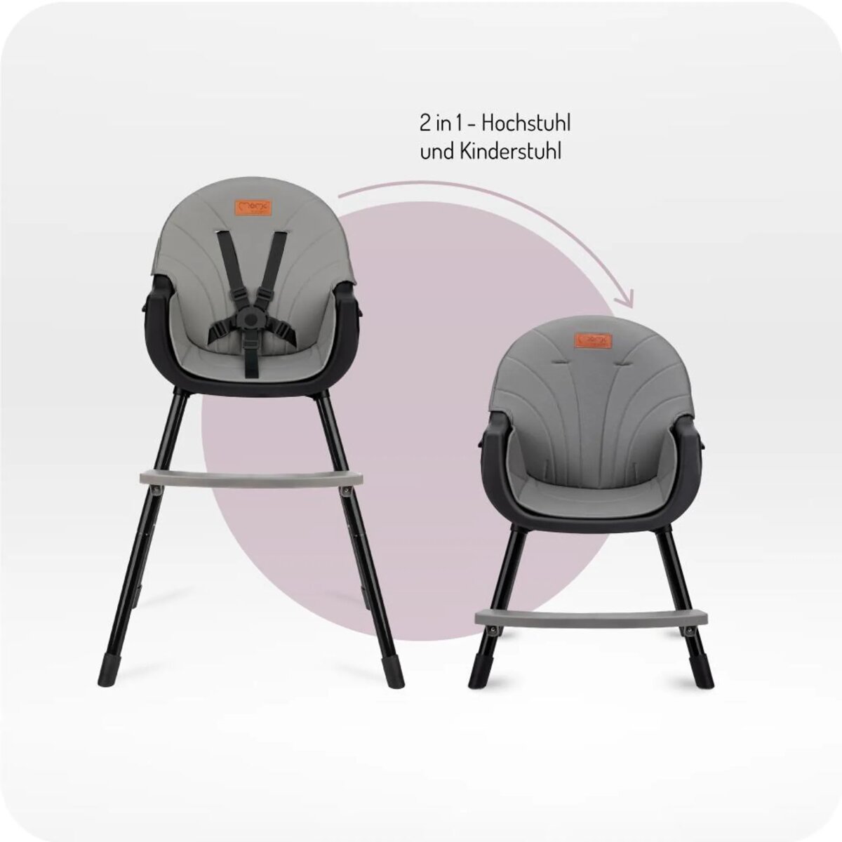 MoMi REKI – Evolutiver Baby Hochstuhl mit 2 Sitzpositionen & spülmaschinenfester Tablett, 6–36 Monate, bis 20 kg – Schwarz