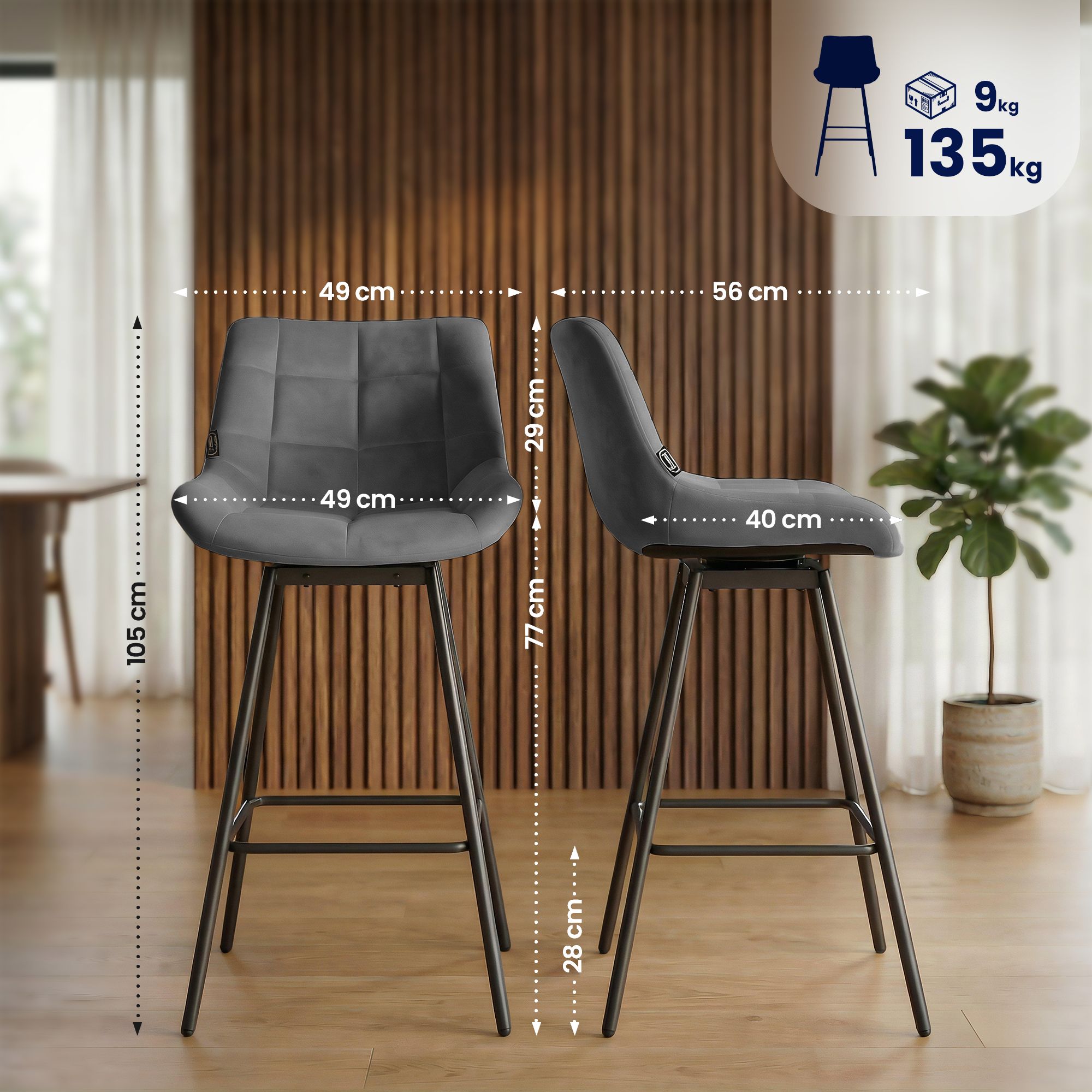 Barhocker Weston Schwenkbar Samt