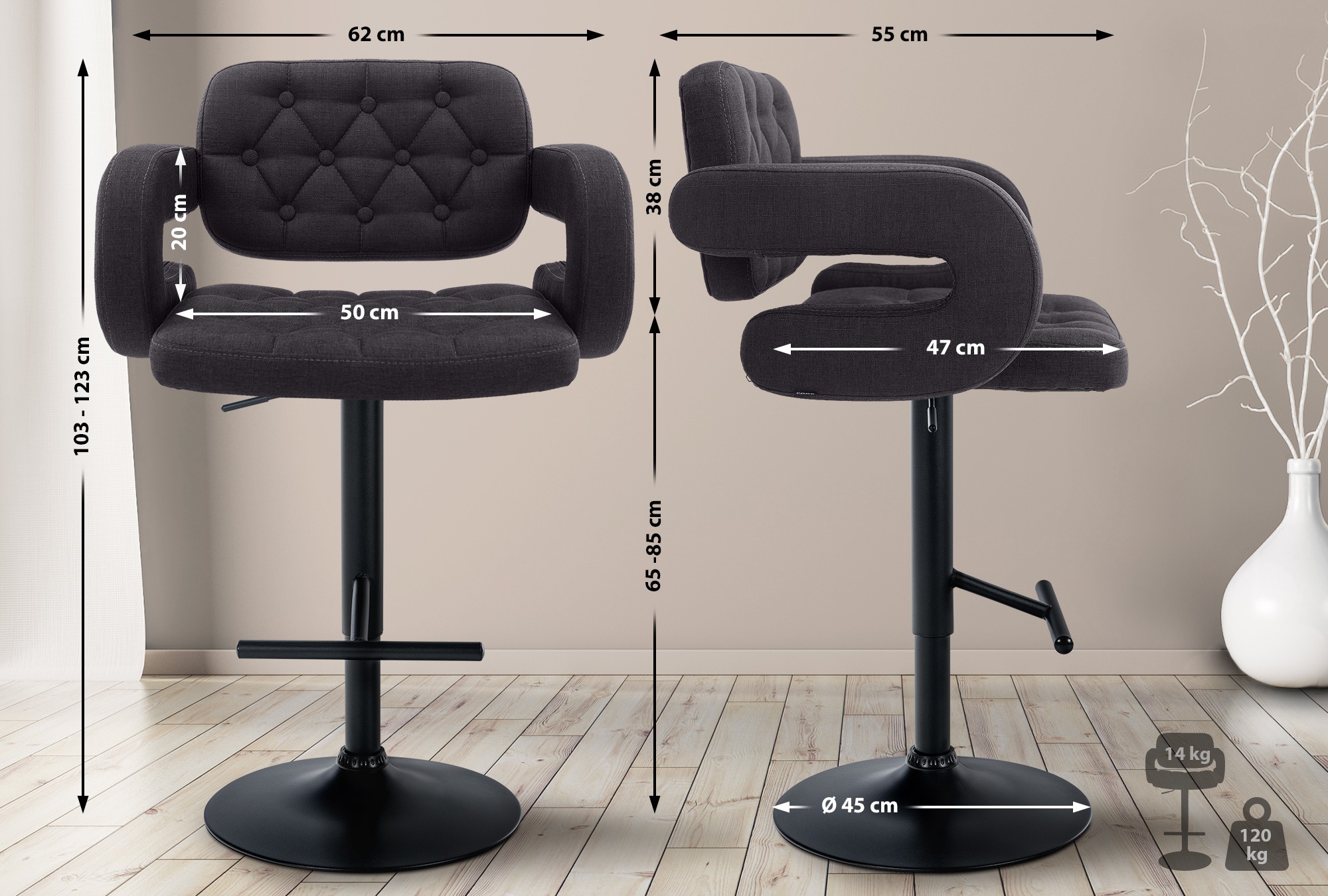 Barhocker Dublin STOFF schwarz