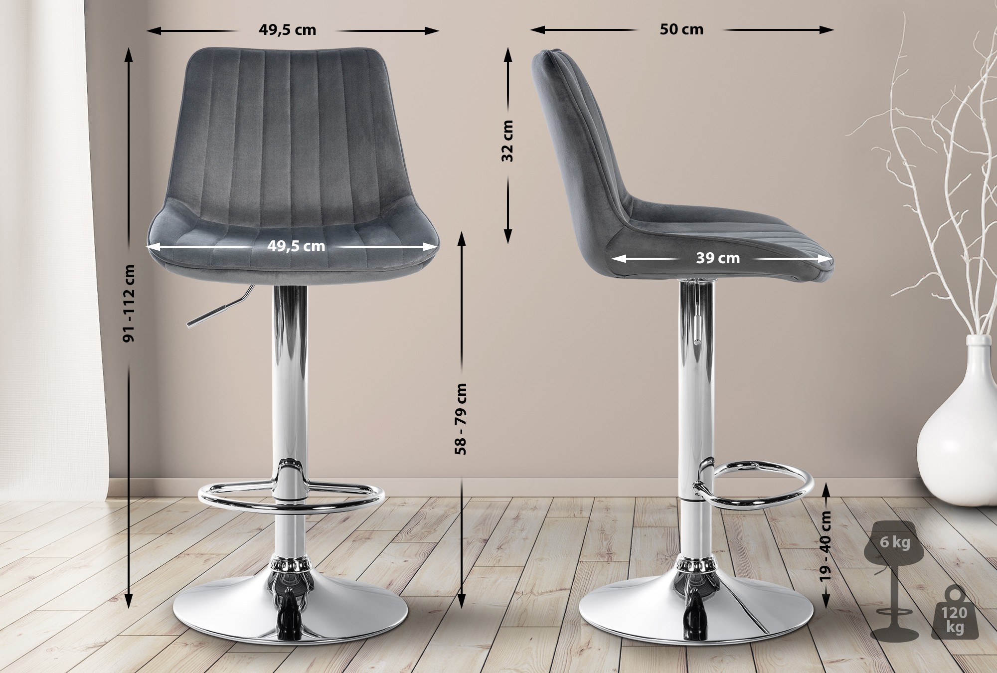 Barhocker Toni Samt chrom