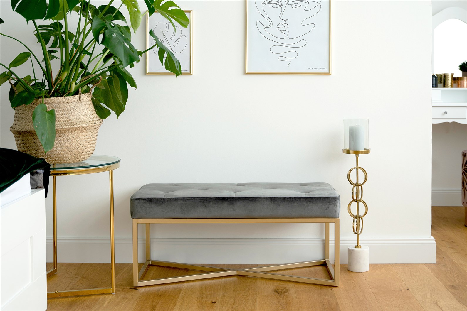 Elegante Sitzbank Grau / Gold