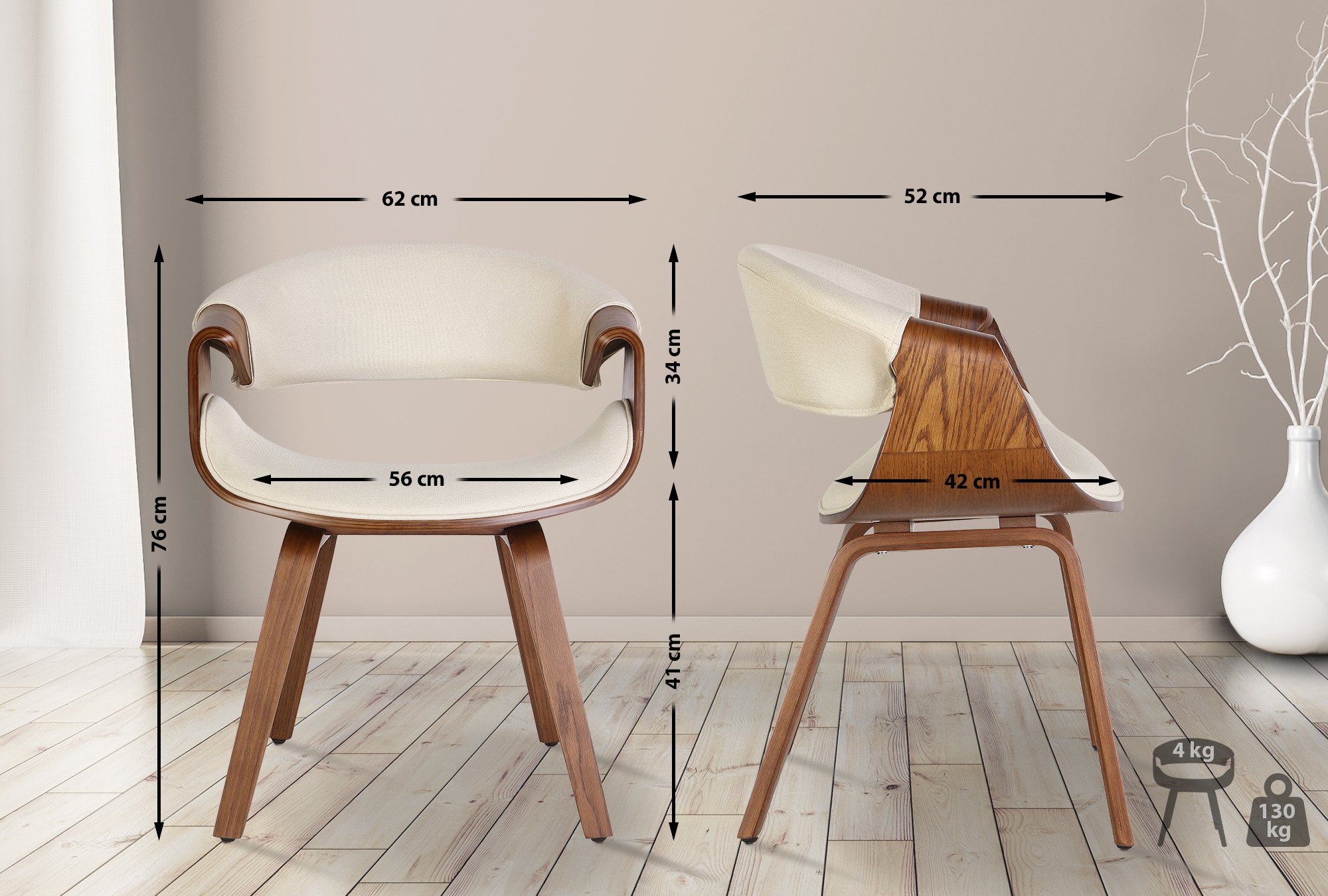 2er Set Esszimmerstuhl Foley Stoff