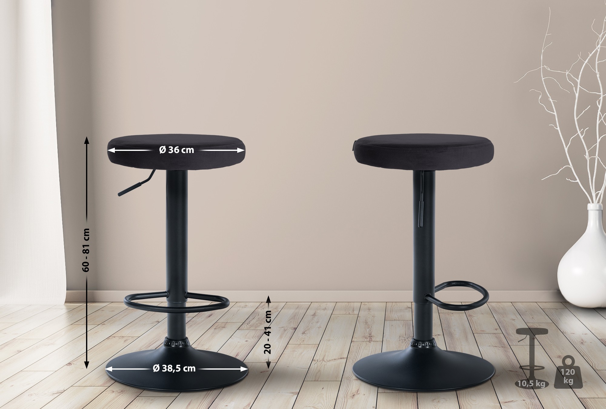 2er Set Barhocker Ponte Samt schwarz