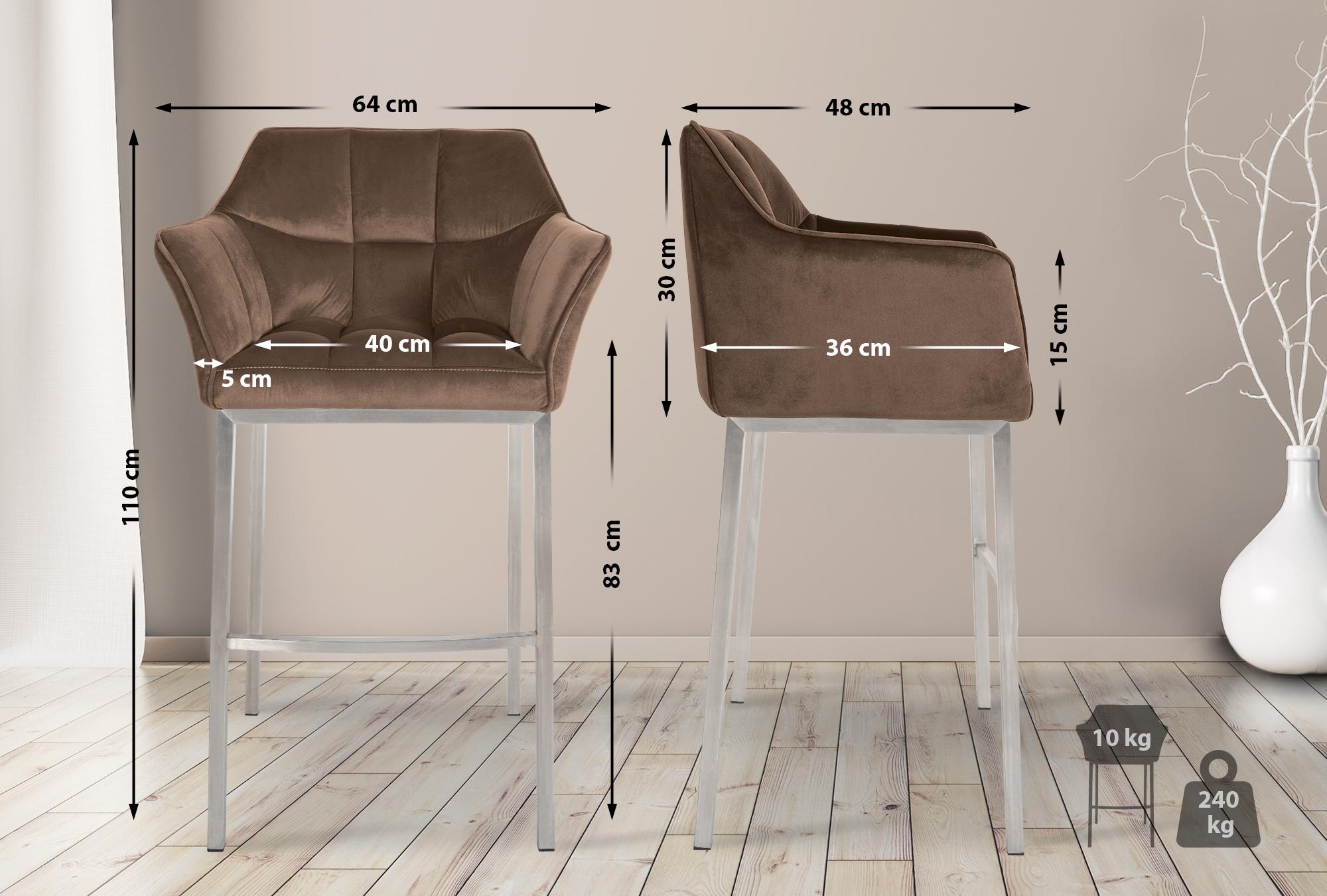 Barhocker Damaso E Samt mit 4-Fuß Gestell