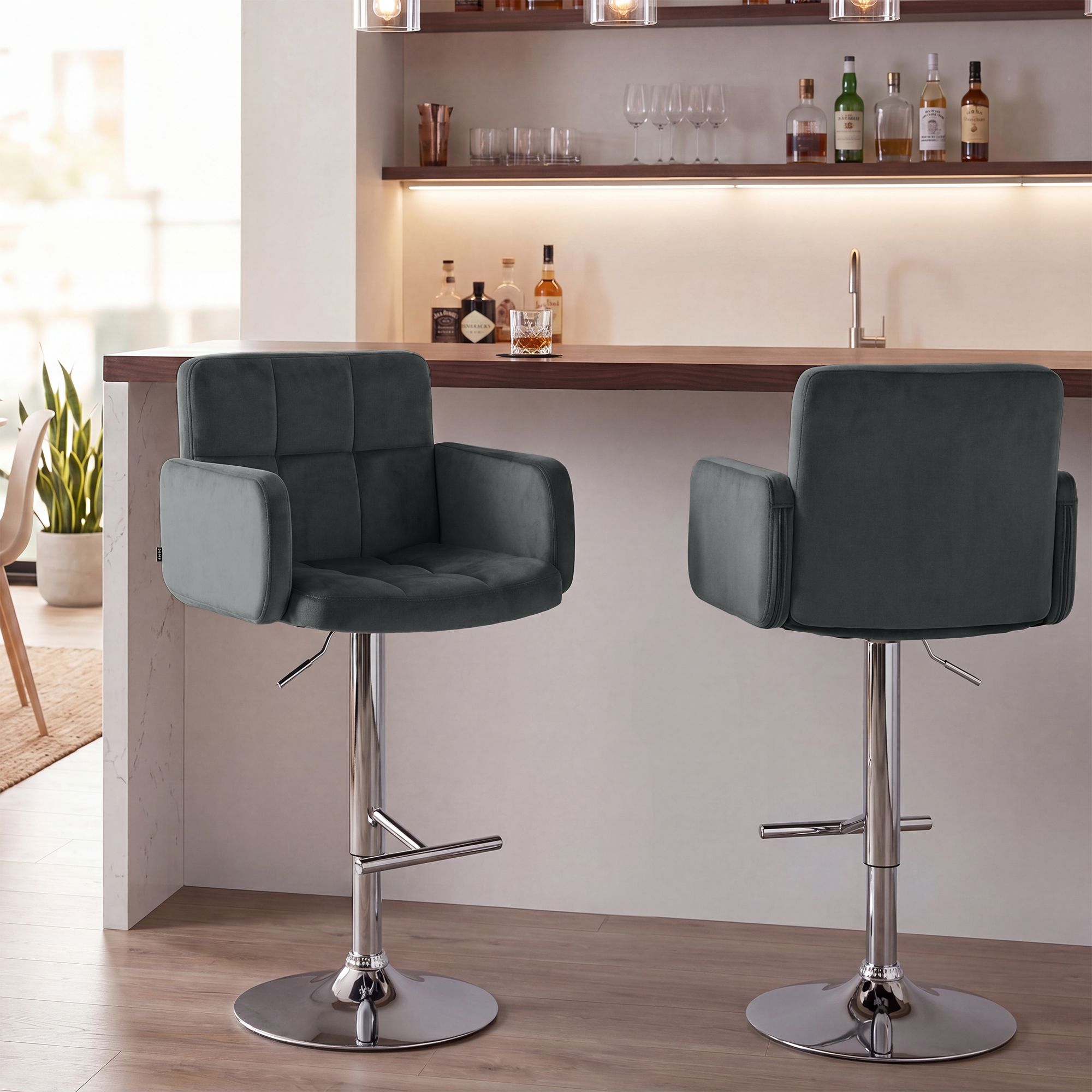 Barhocker Los Angeles Samt chrom