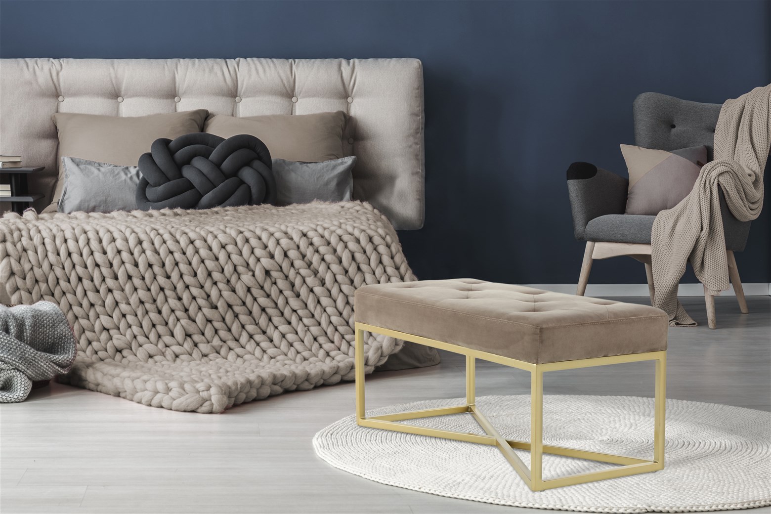 Elegante Sitzbank Taupe / Gold
