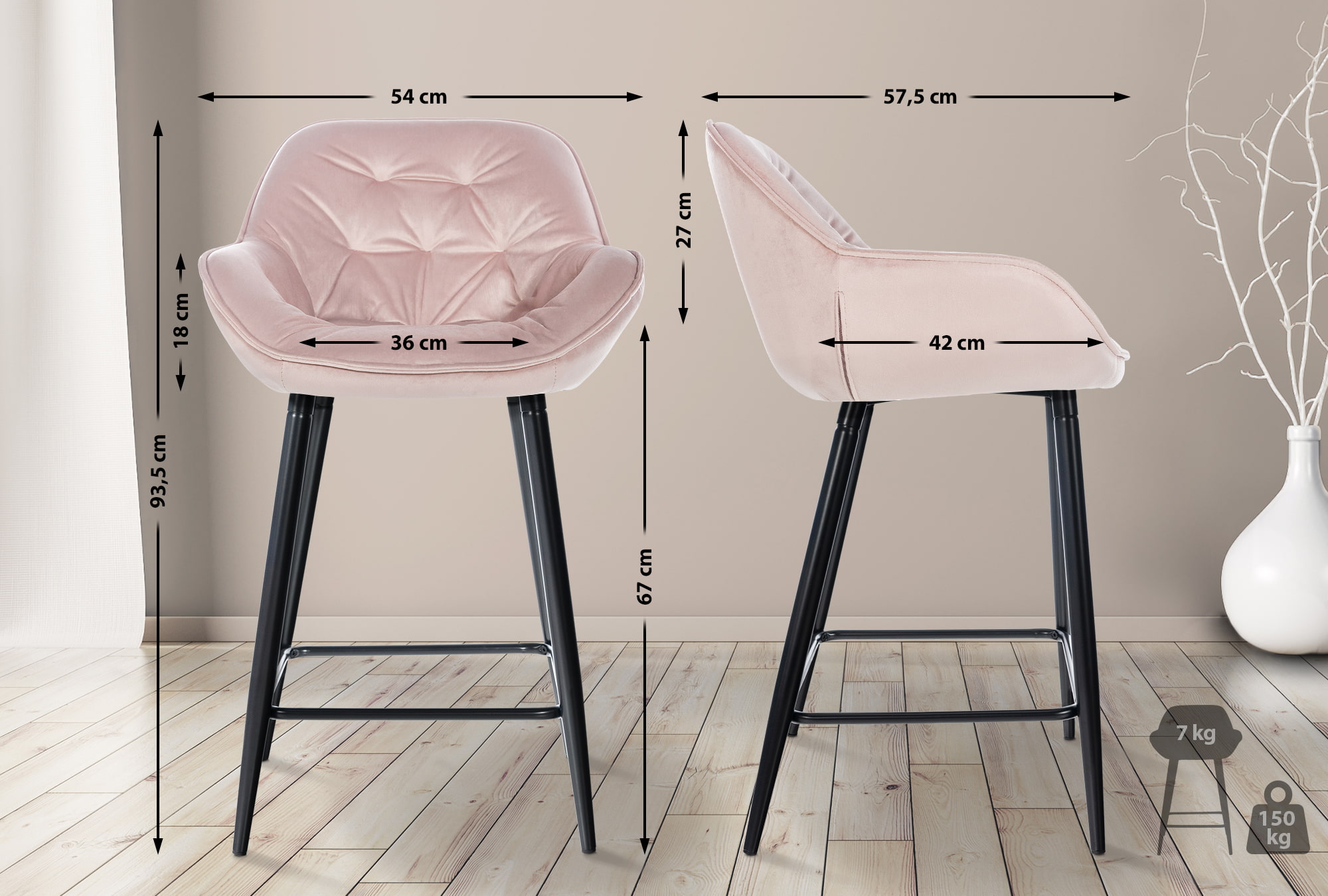 2er Set Barhocker Gibson Samt