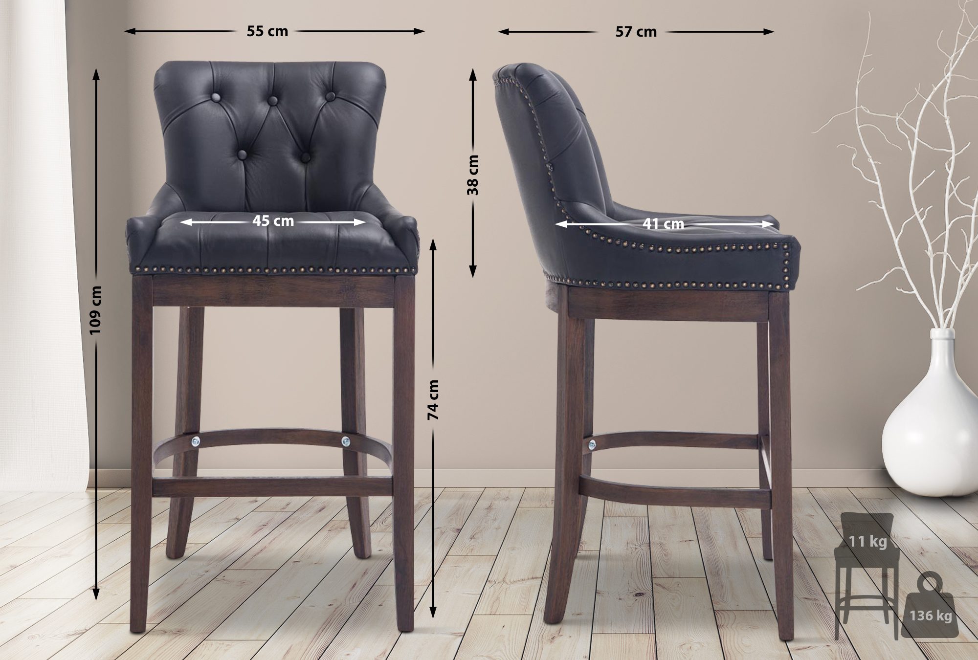 Barhocker Lakewood Echtleder, Antik