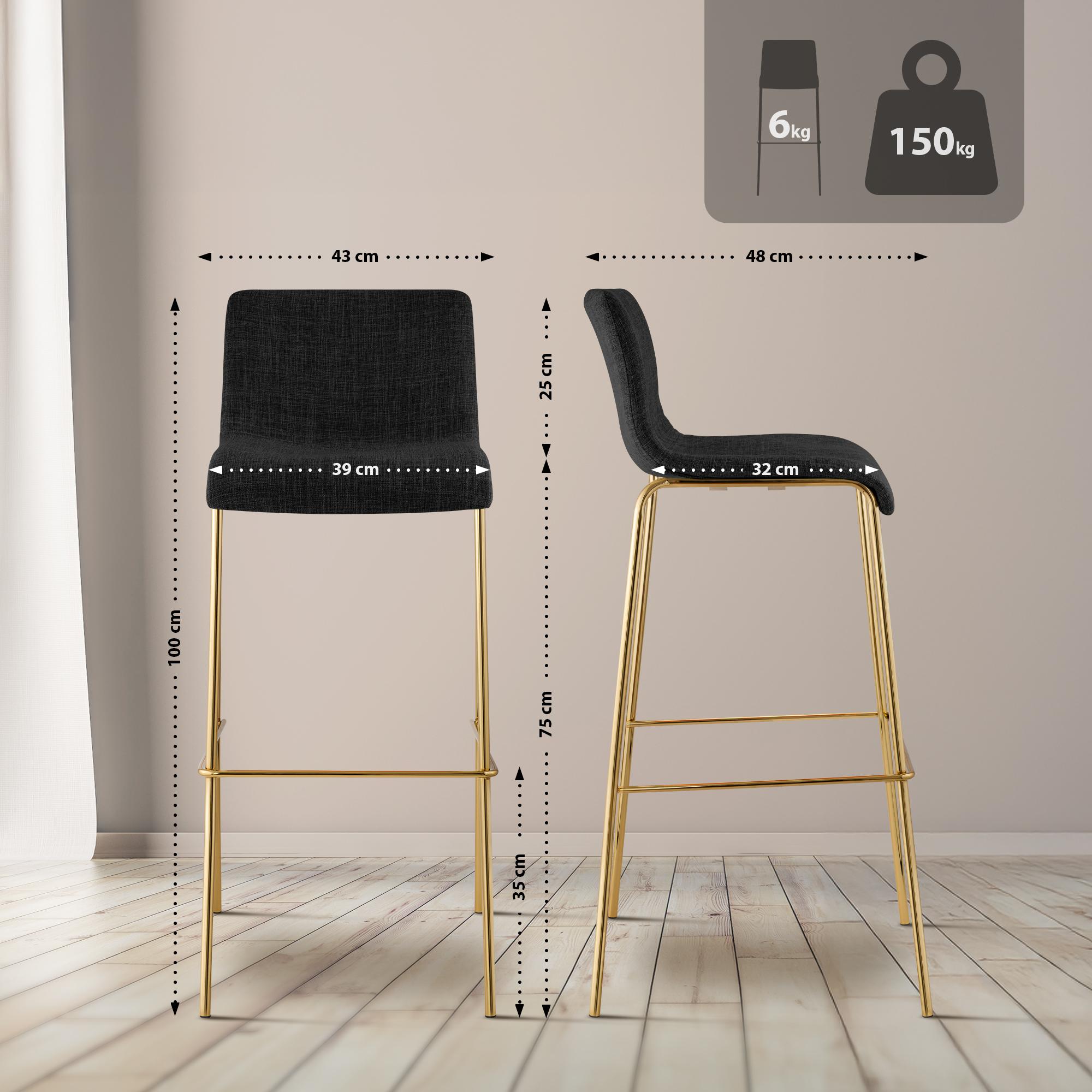 Barhocker Hoover Stoff 4-Fuß Gold