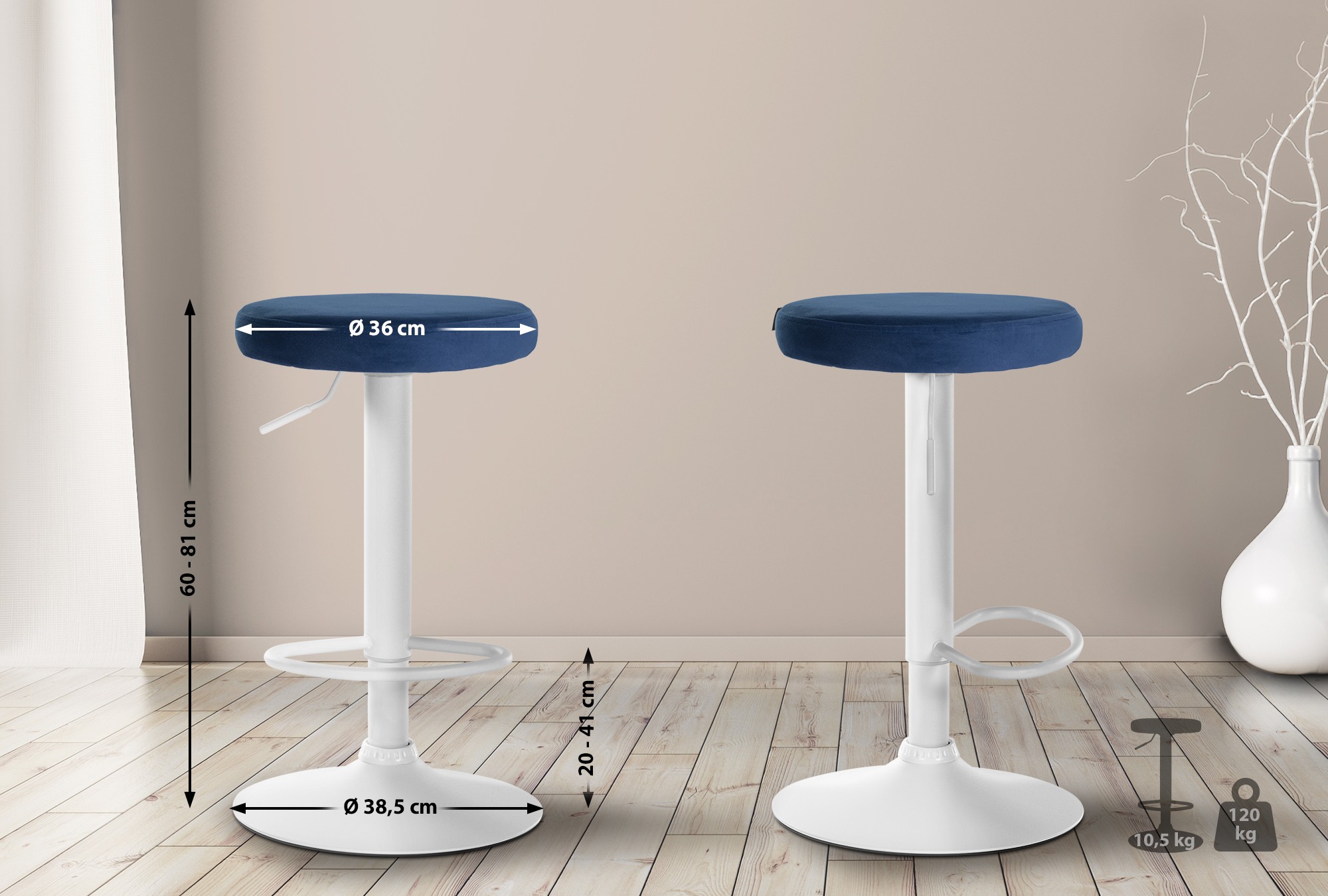 2er Set Barhocker Ponte Samt weiß