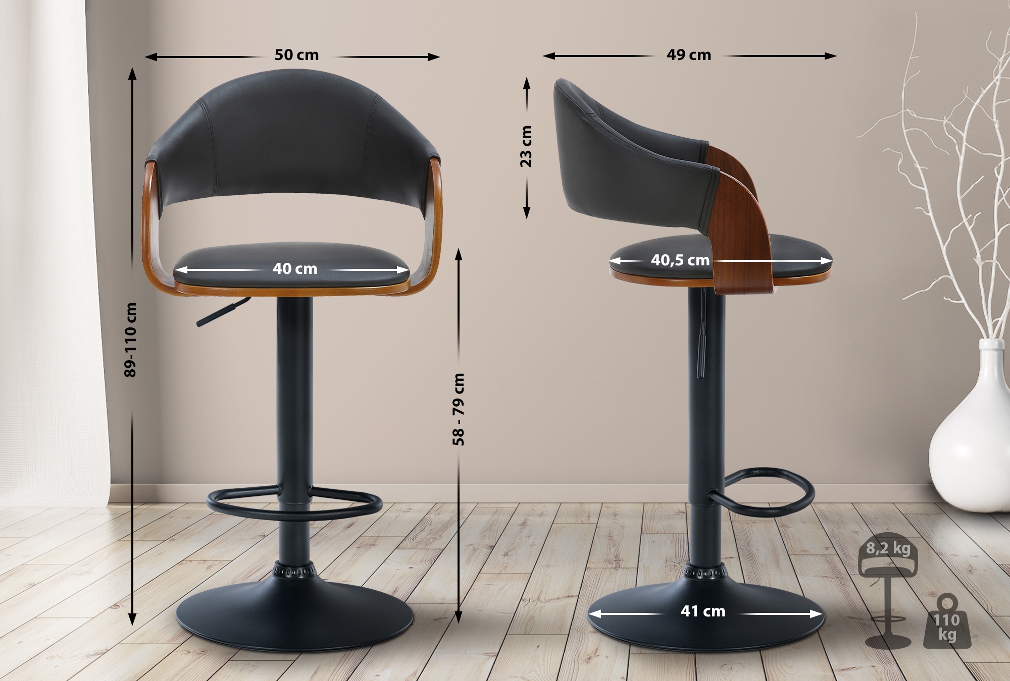 2er Set Barhocker Nilse Kunstleder schwarz