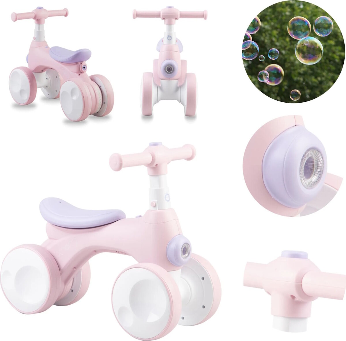 MoMi TOBIS – Kinder Laufrad ohne Pedale mit Seifenblasen, LED-Licht & Hupe, verstellbarer Lenker, fördert Gleichgewicht, ab 2 Jahren – Rosa