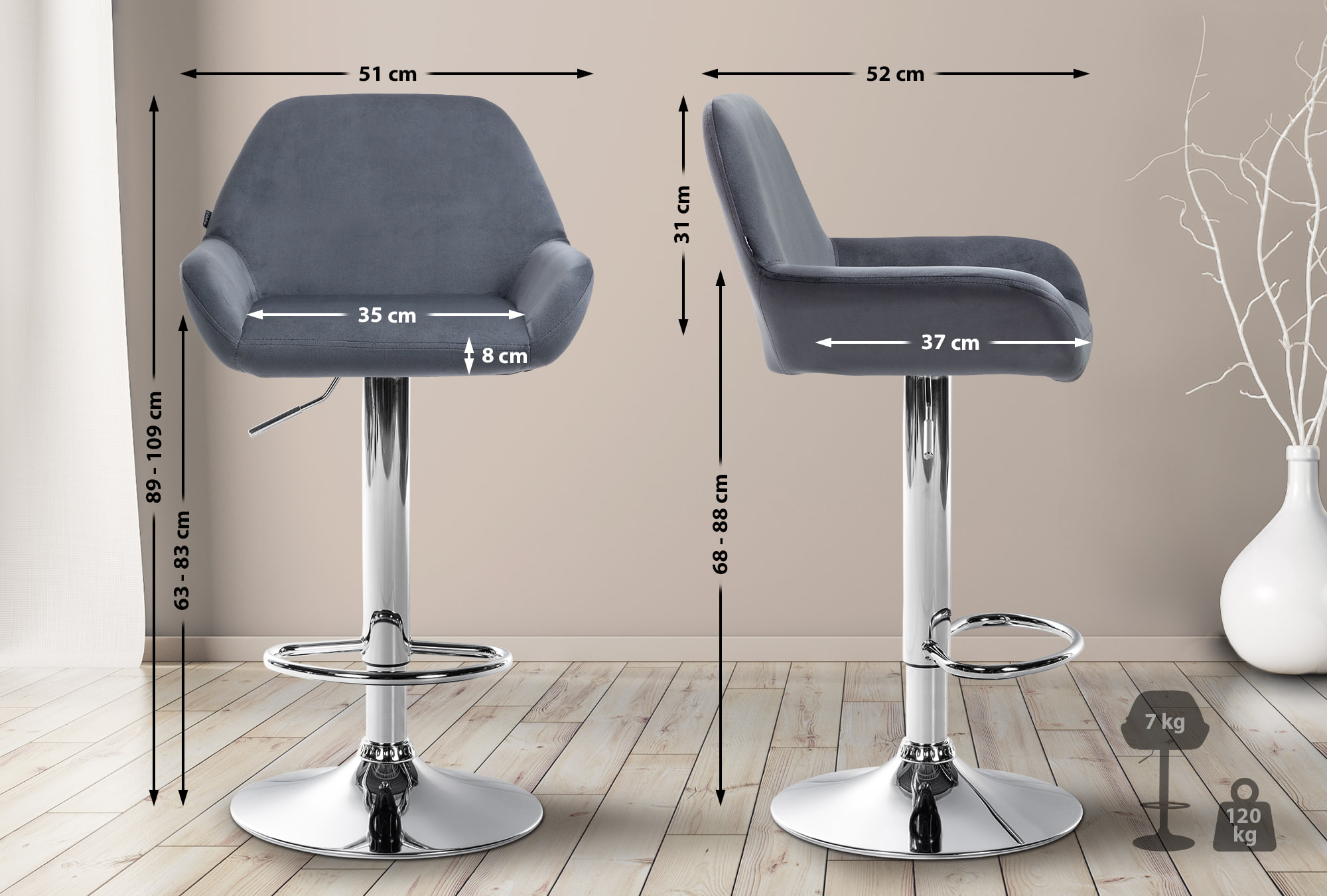 Barhocker Braga Samt chrom