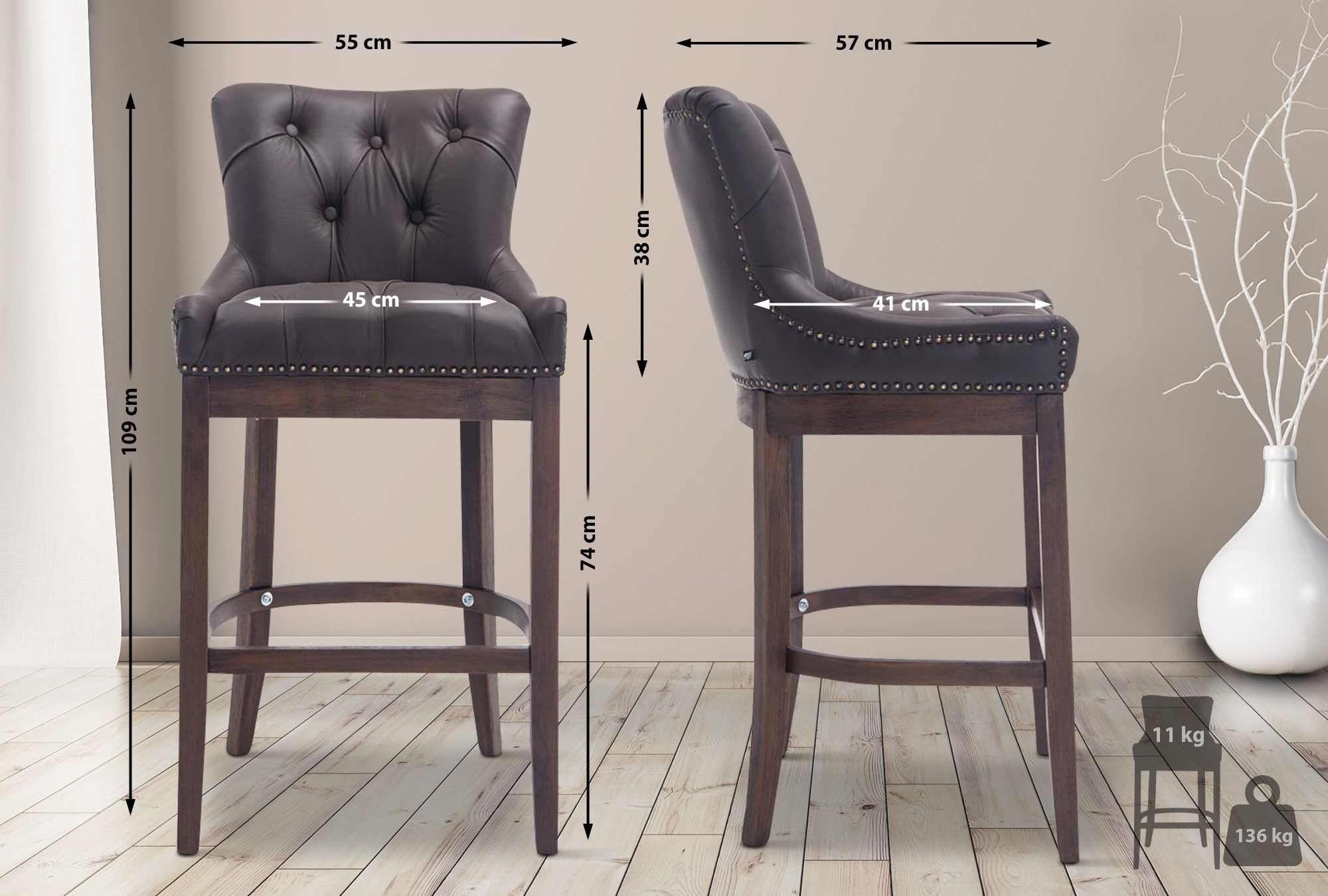 Barhocker Lakewood Echtleder, Antik