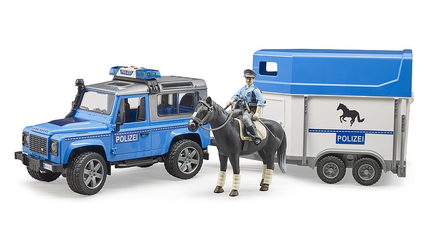 BRUDER Modelle & Fahrzeuge Bruder 02588 - Land Rover Defender Polizeifahrzeug, Pferd und Polizist