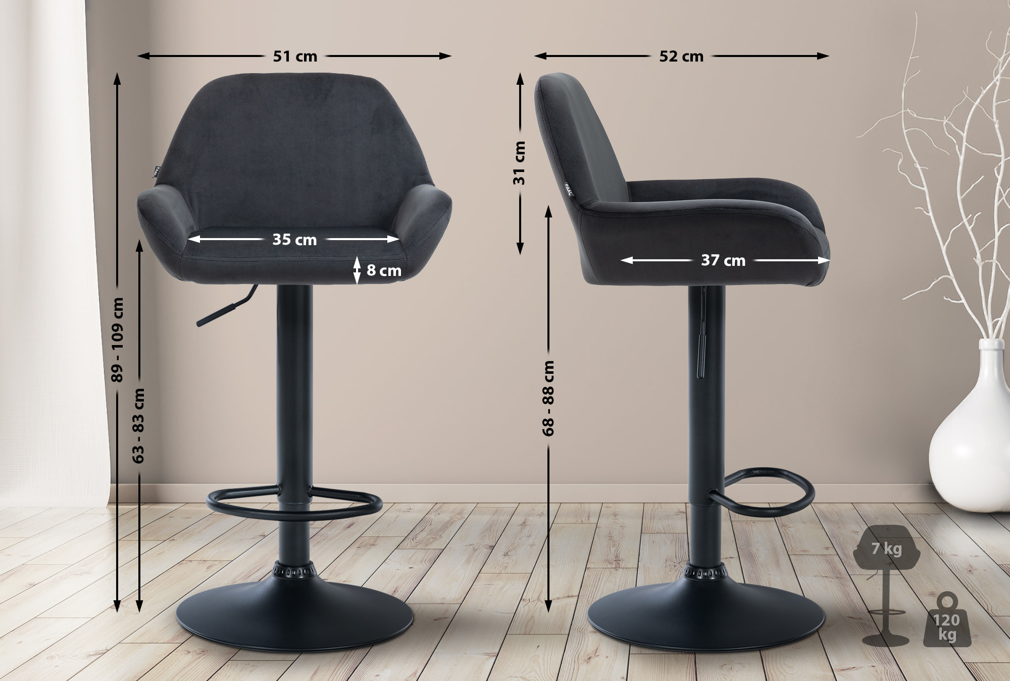 2er Set Barhocker Braga Samt schwarz