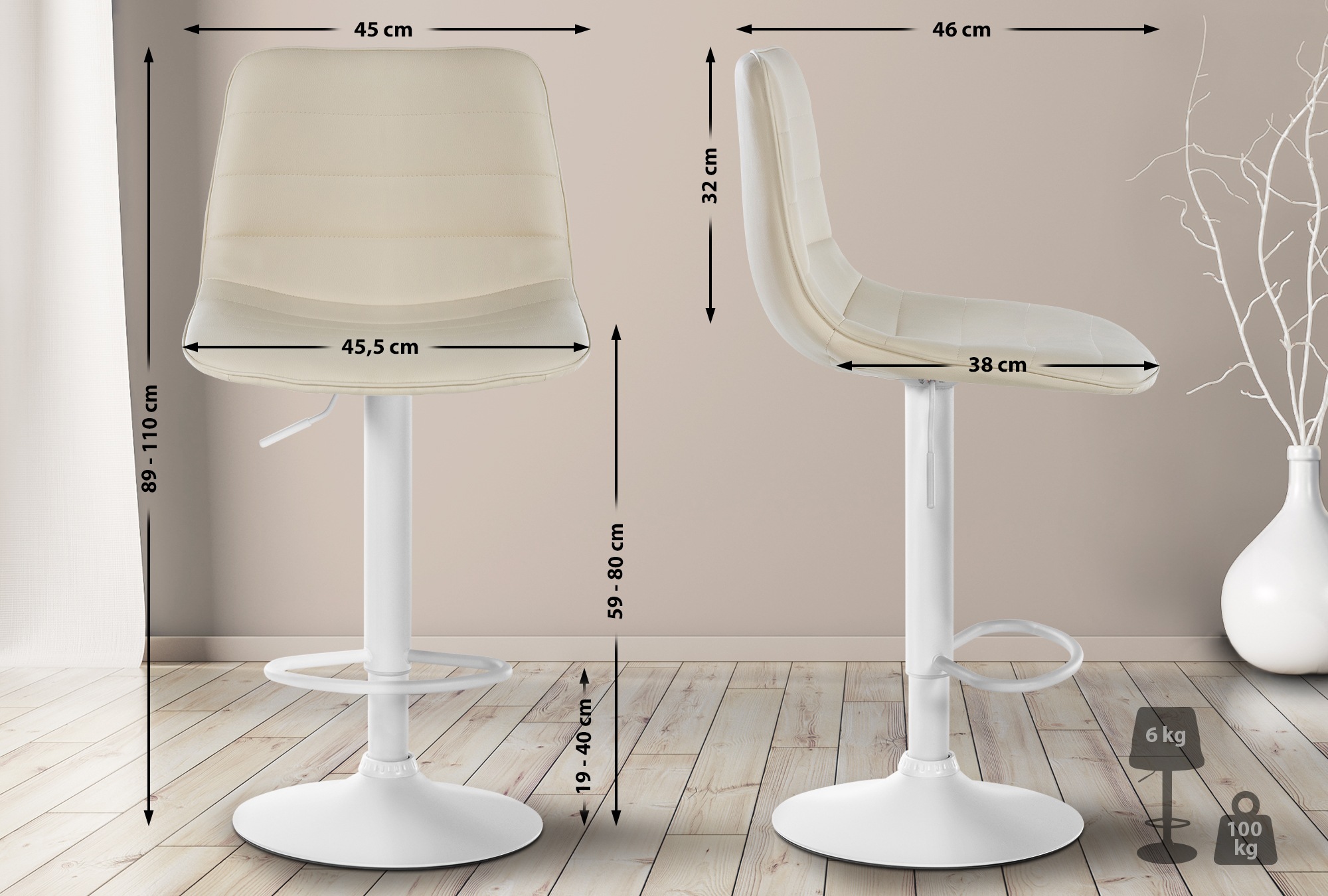 Barhocker Lex Kunstleder Weiß