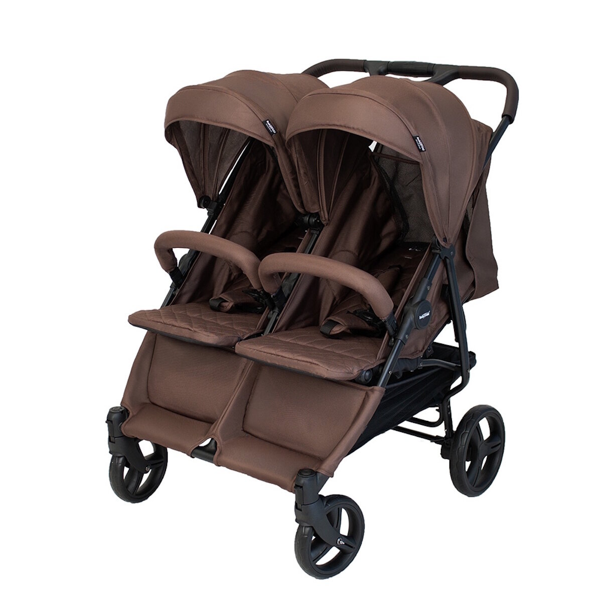 BabyTrold OS2 Zwillingsbuggy Chocolate, verstellbar, pannensichere Räder