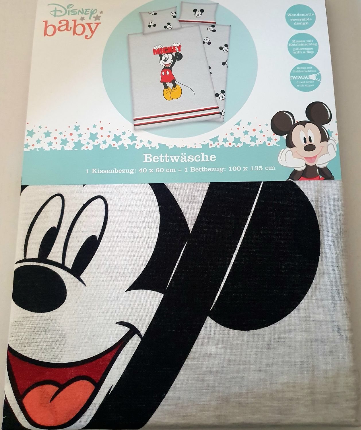 Herding Textilien Disney Mickey Mouse - Wendebettwäsche - 40 x 60 / 135 x 100 cm