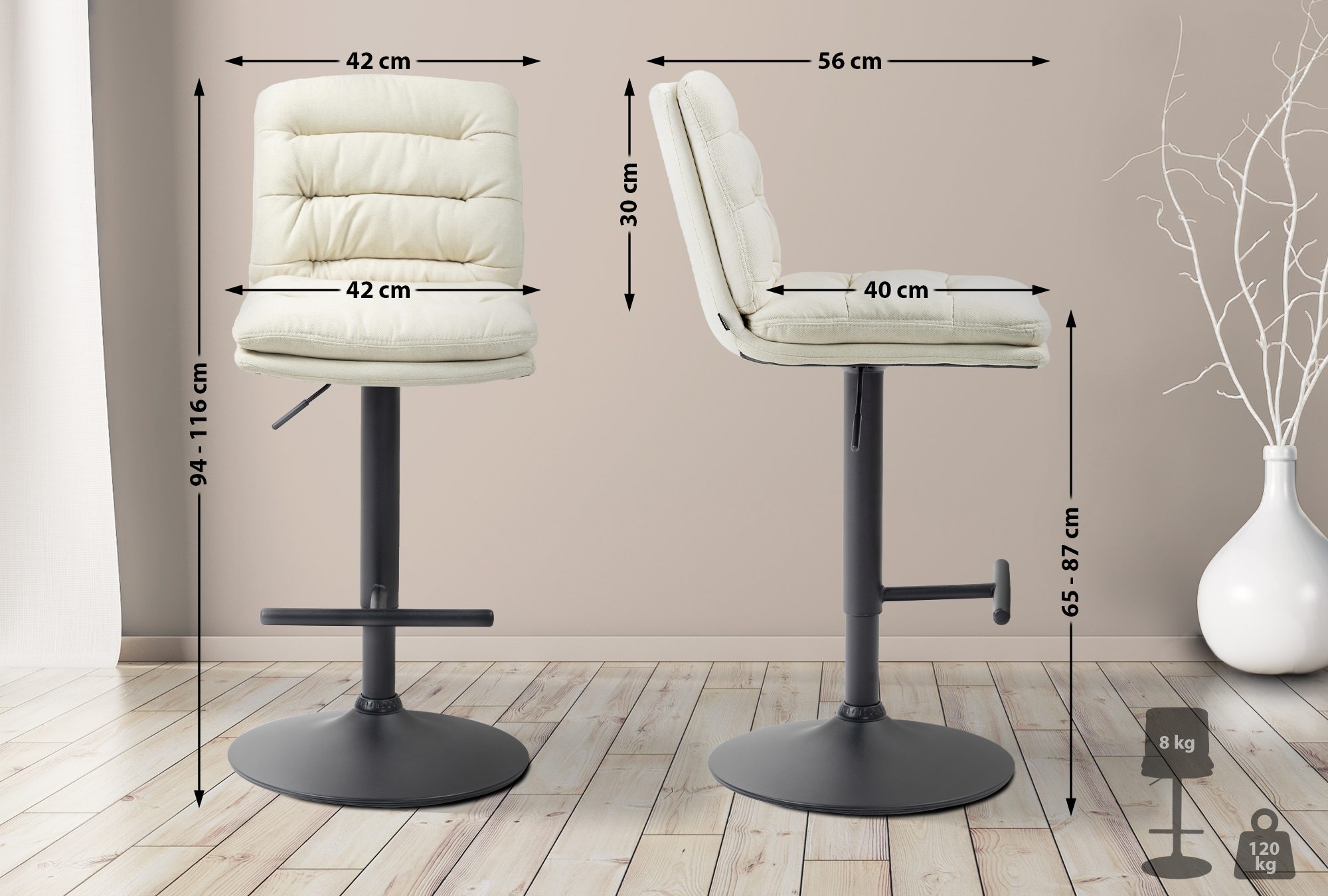 Barhocker Damar Stoff schwarz