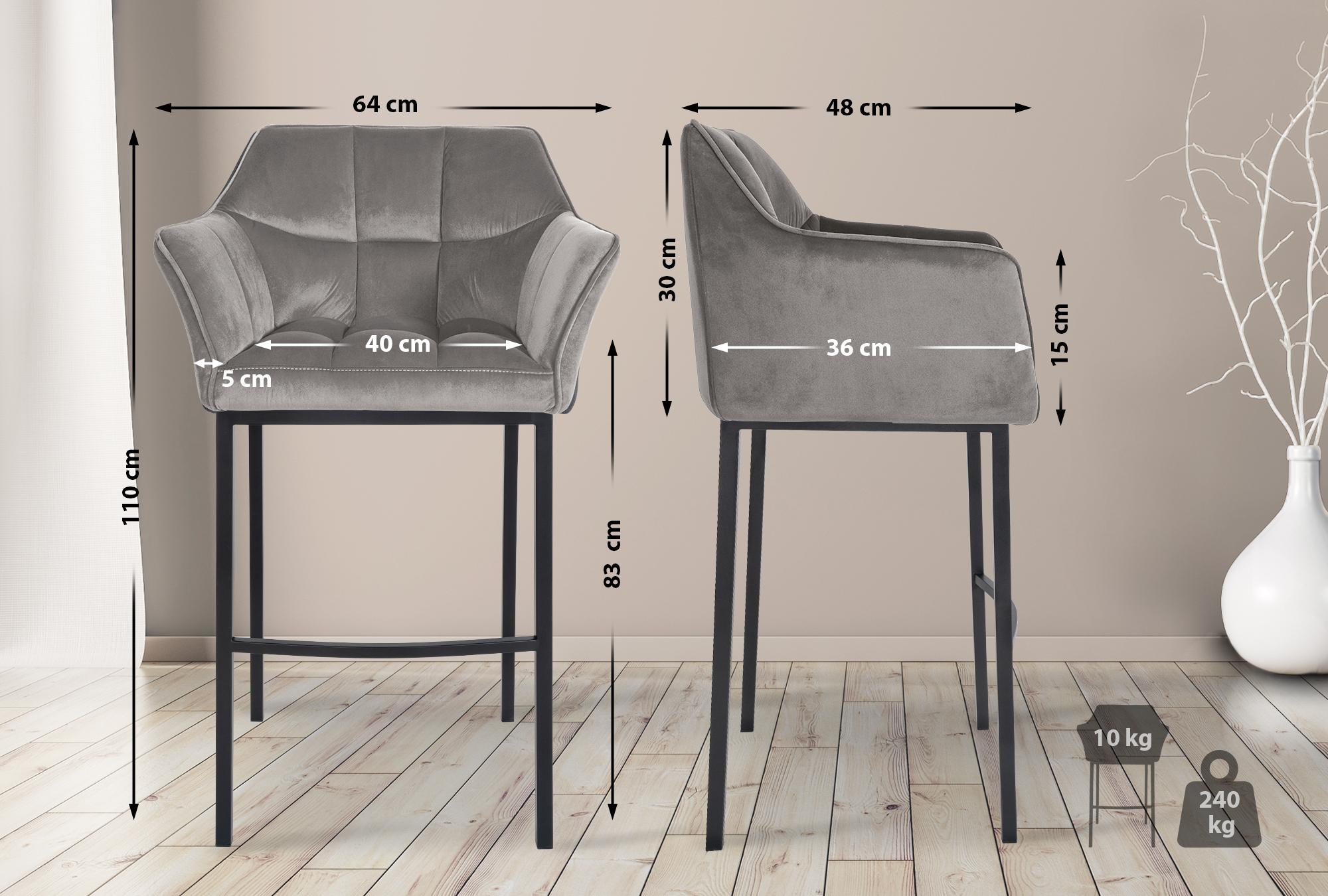 Barhocker Damaso B Samt mit 4-Fuß Gestell