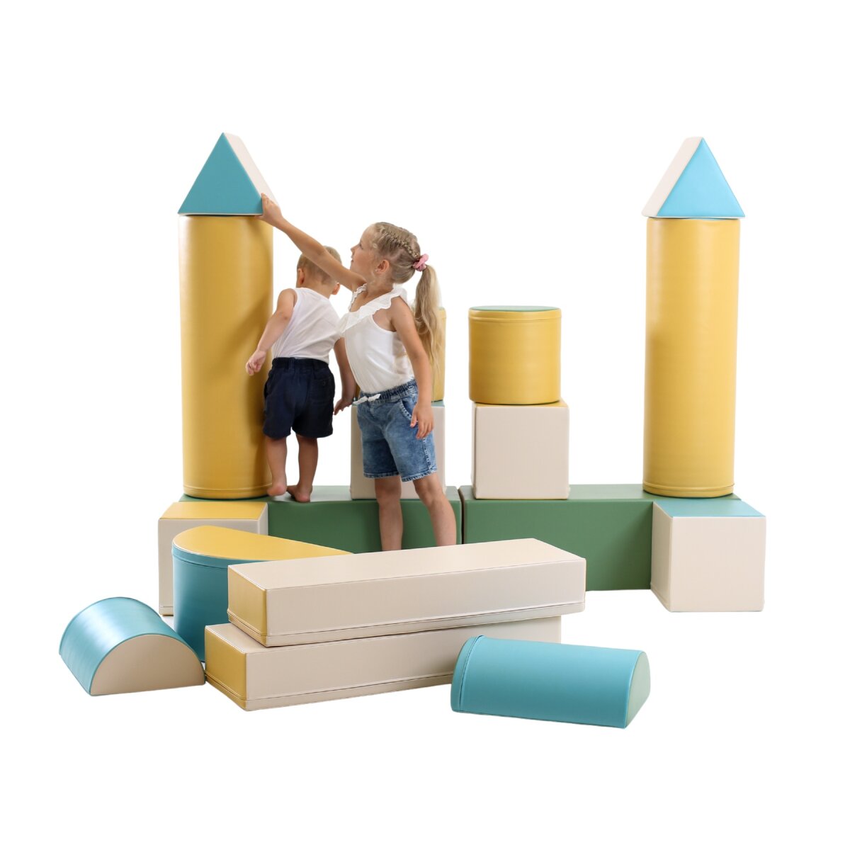 IGLU Softplay PEPI RER SIA IGLU SET 19X Fortress - Pastell-Türkis/Beige/Grün/Honigfarben - Schaumstoffbaustein-Set Festung/Burg für Kinder – Ansicht 9