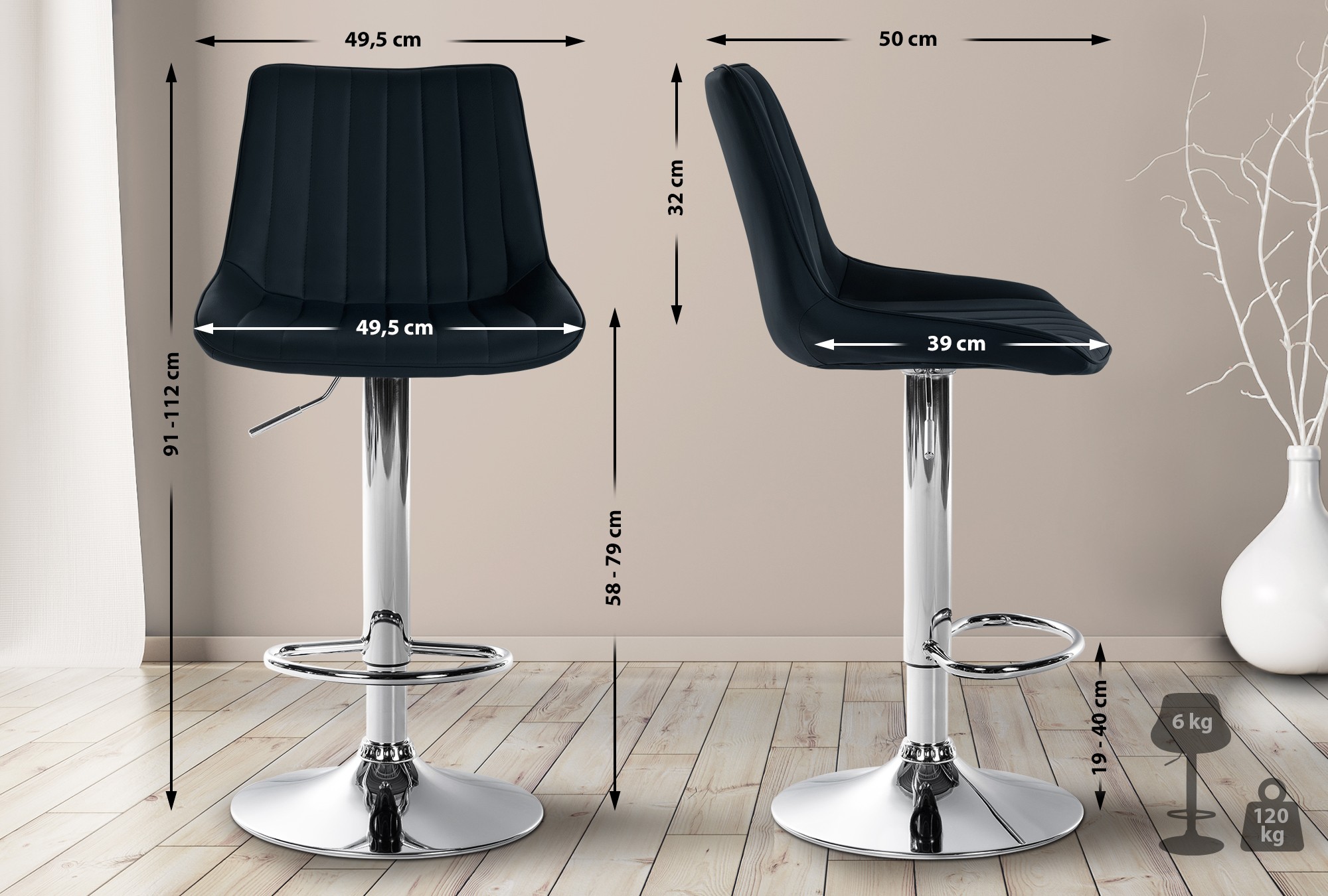 2er Set Barhocker Toni Kunstleder chrom