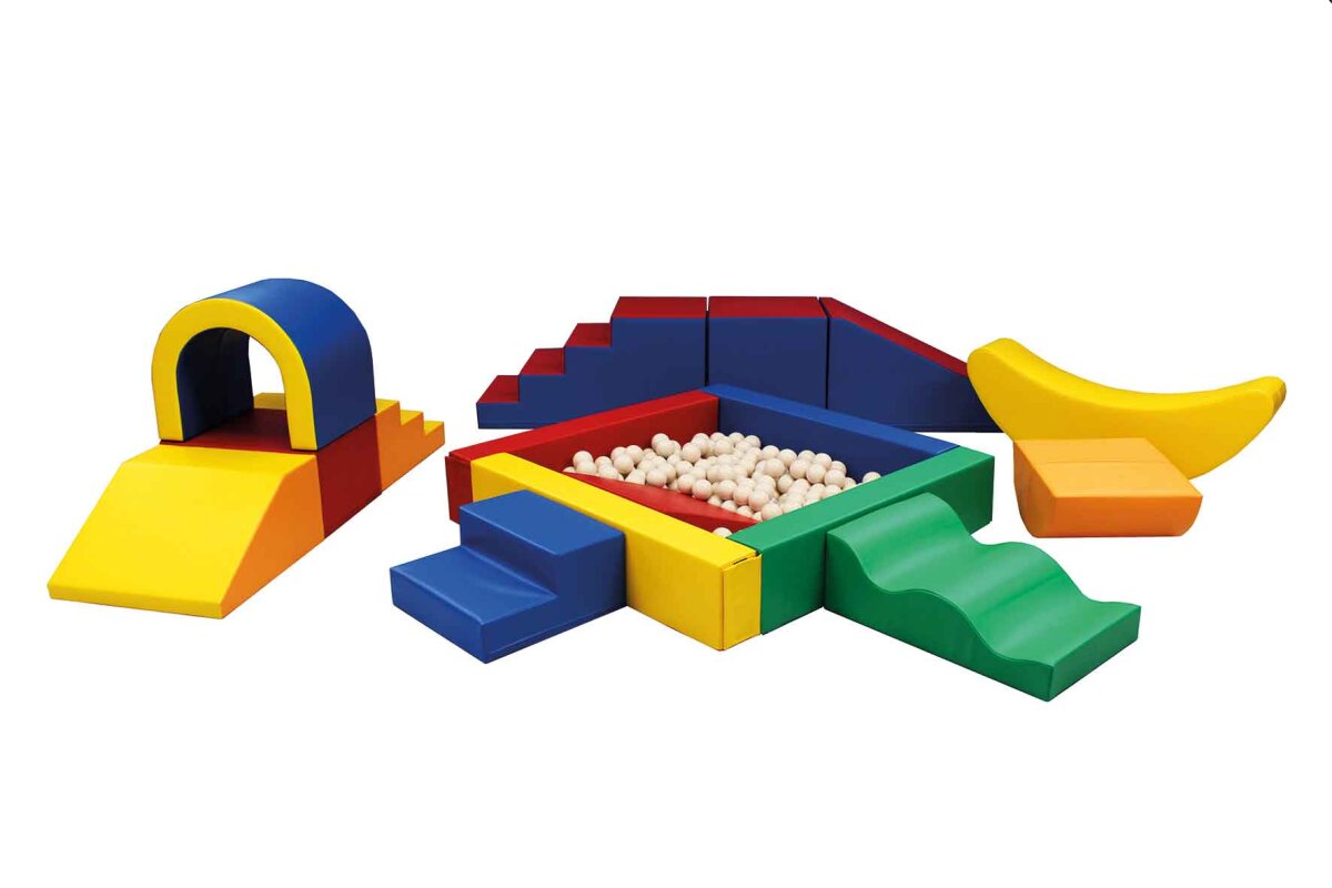 IGLU Großes Party Set aus mehreren bunten Schaumstoff-Spielmodulen - Mehrfarbig - mit Rampe, Rutsche und Ballbecken,für Kinder
