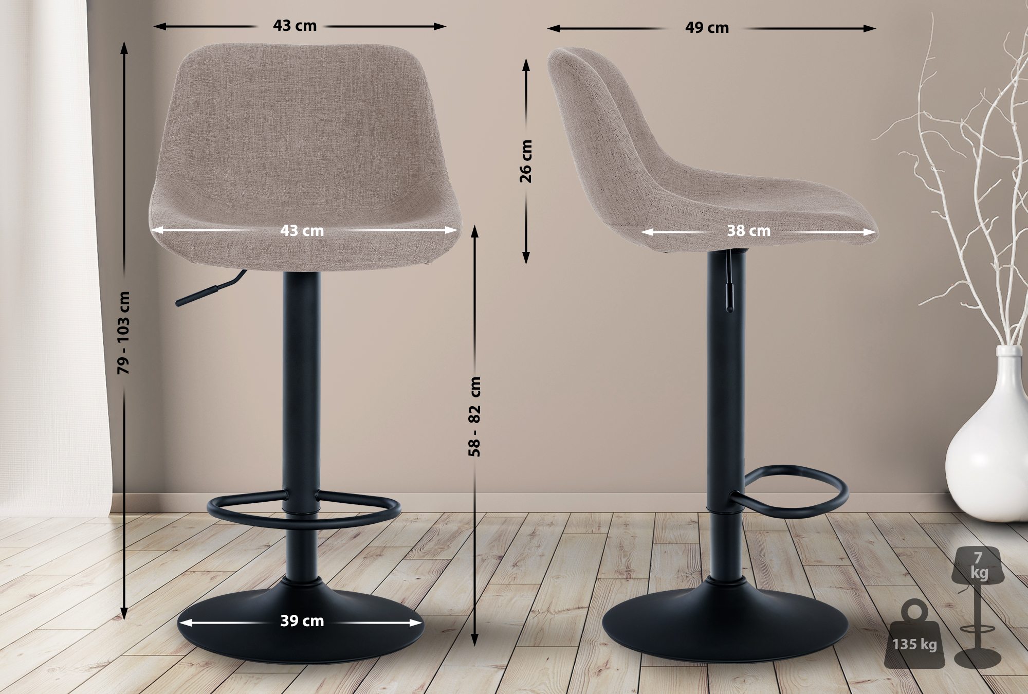 2er Set Barhocker Loft Stoff