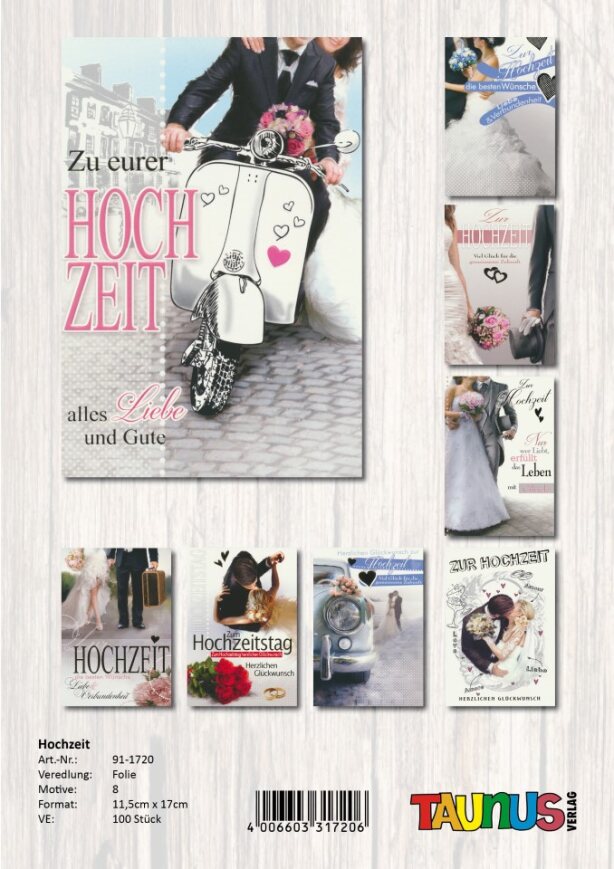 Taunus-Verlag Grüßkarten Hochzeitskarten - 100 Stück - 6 Motive