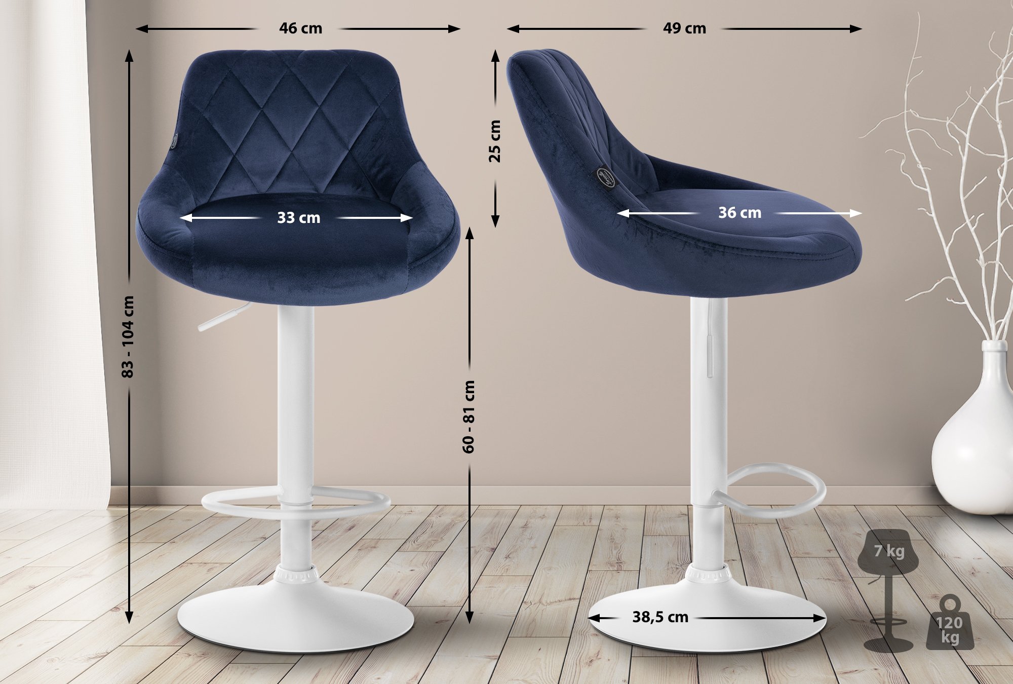 2er Set Barhocker Lazio Samt weiß