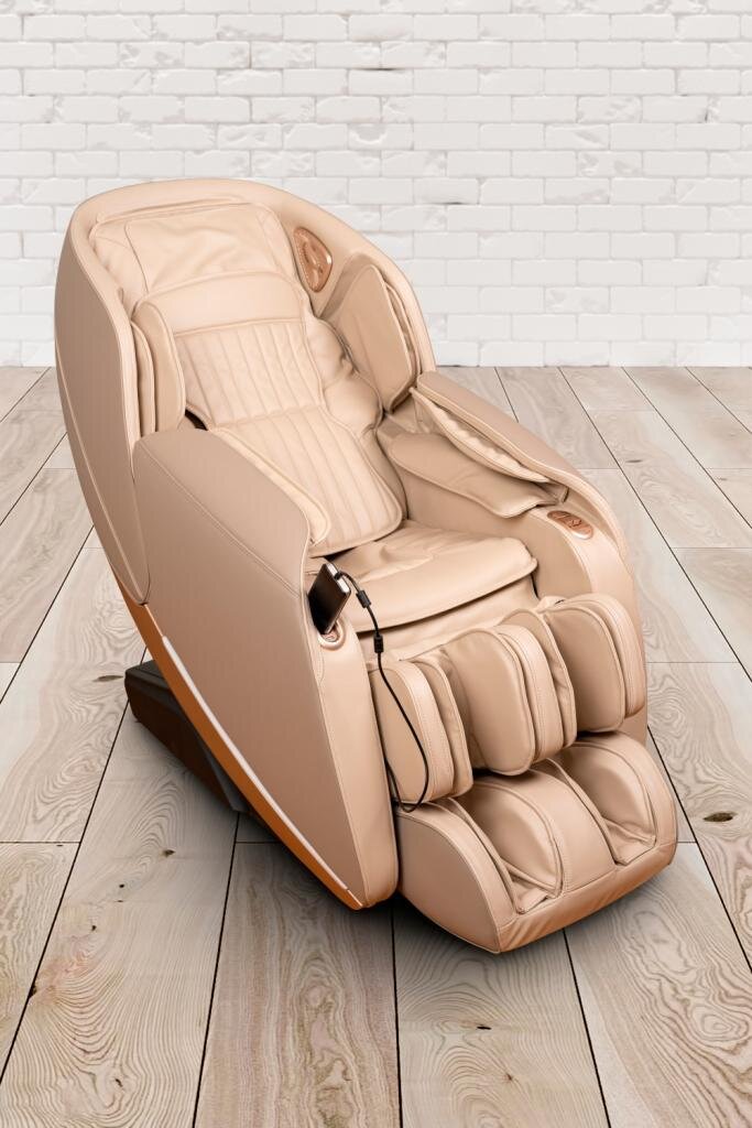 TLP GmbH, Michael Edlinger PureHaven Massage-Sessel 180x77x55 cm Knet- und Klopfmassage Heizfunktion Bluetooth USB Sprachsteuerung beige PU-Leder Fuß- Rücken- und Gesäßmassage – Ansicht 5