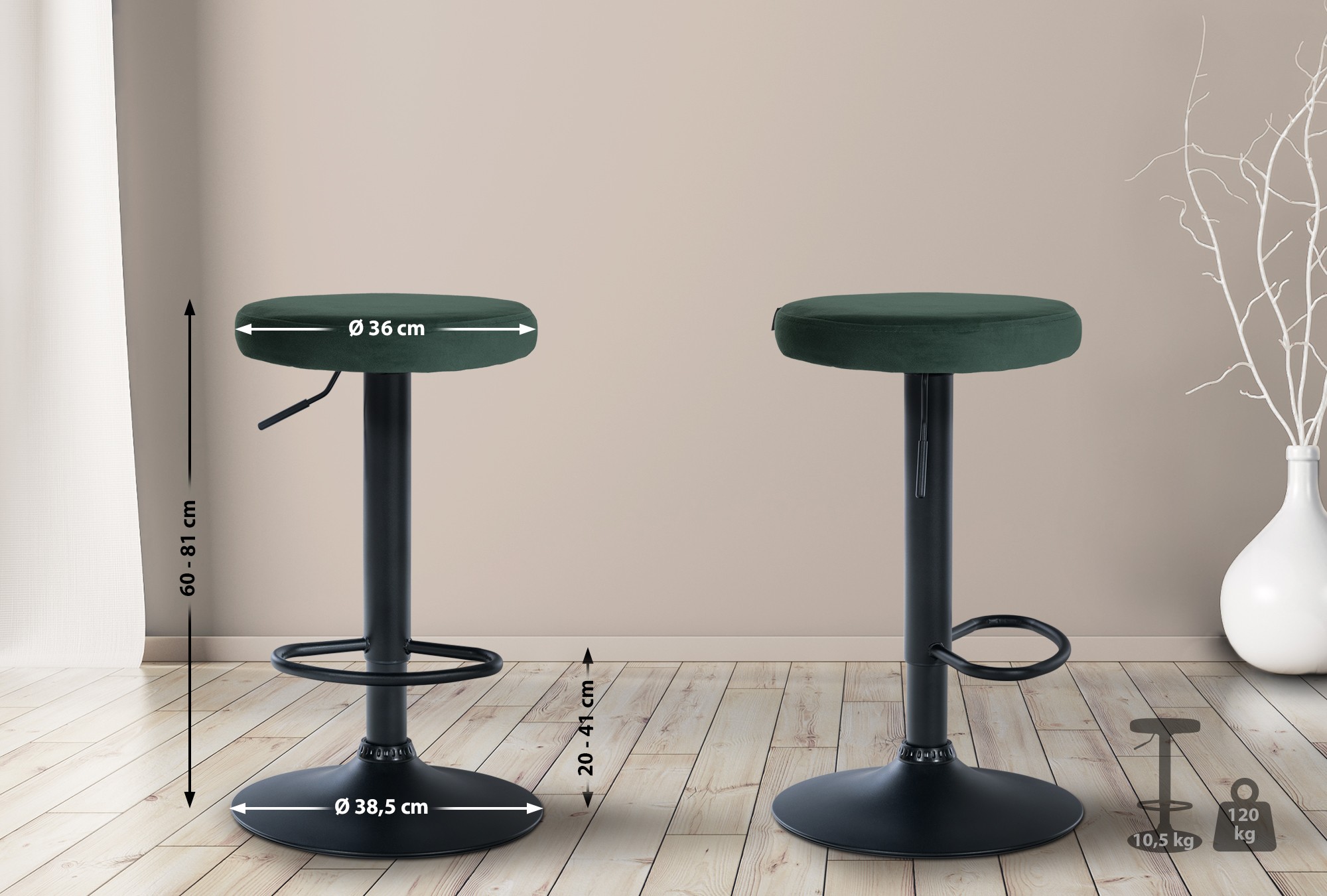 2er Set Barhocker Ponte Samt schwarz