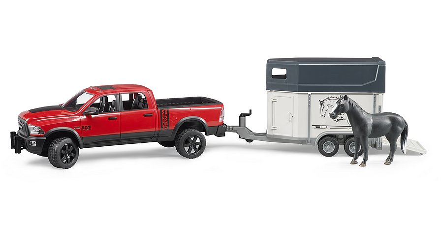 BRUDER Modelle & Fahrzeuge Bruder 02501 - RAM 2500 Power Wagon mit Pferdeanhänger und Pferd, 1:16